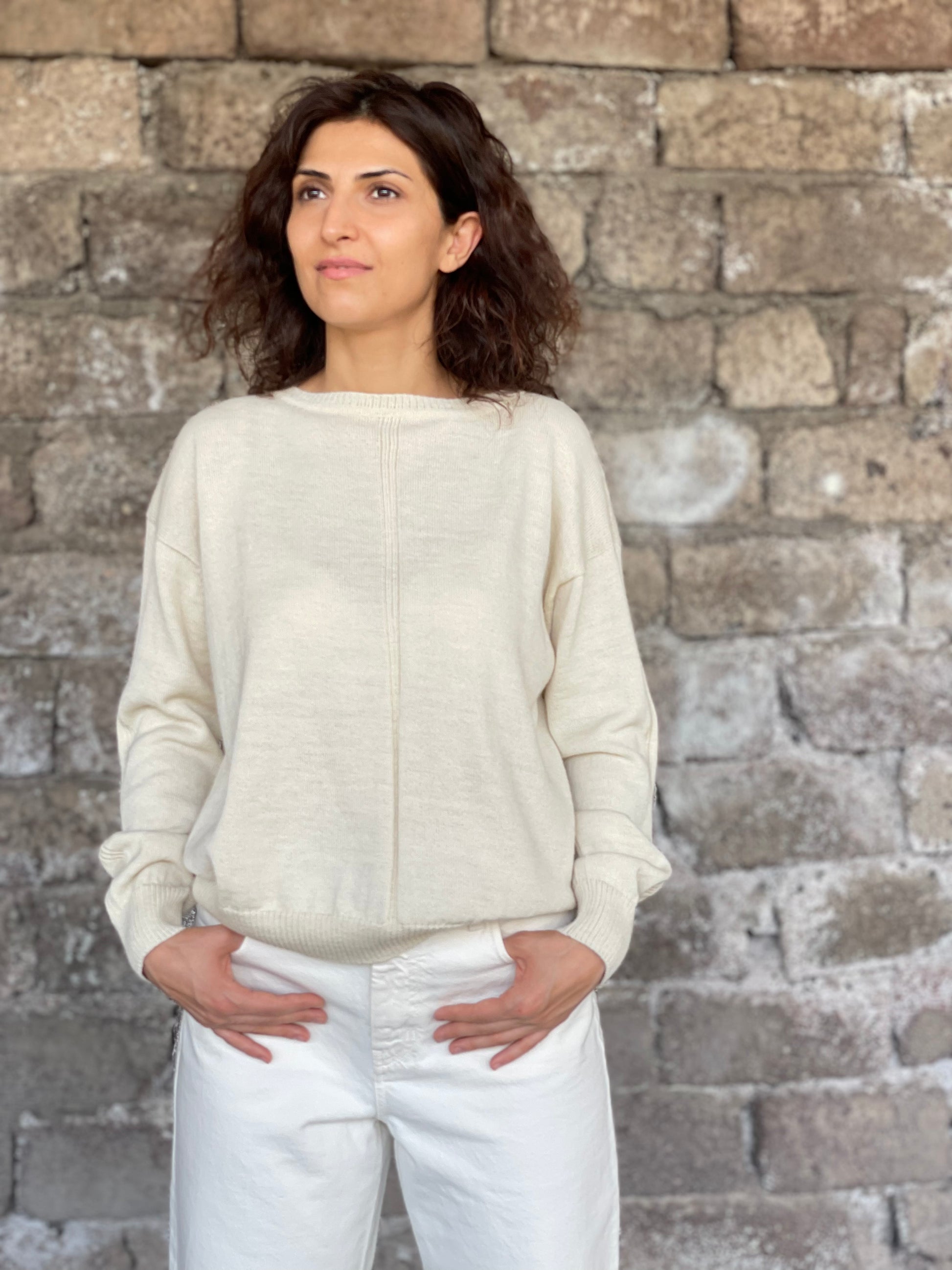 Alpaca Wool Sweater in off-white color