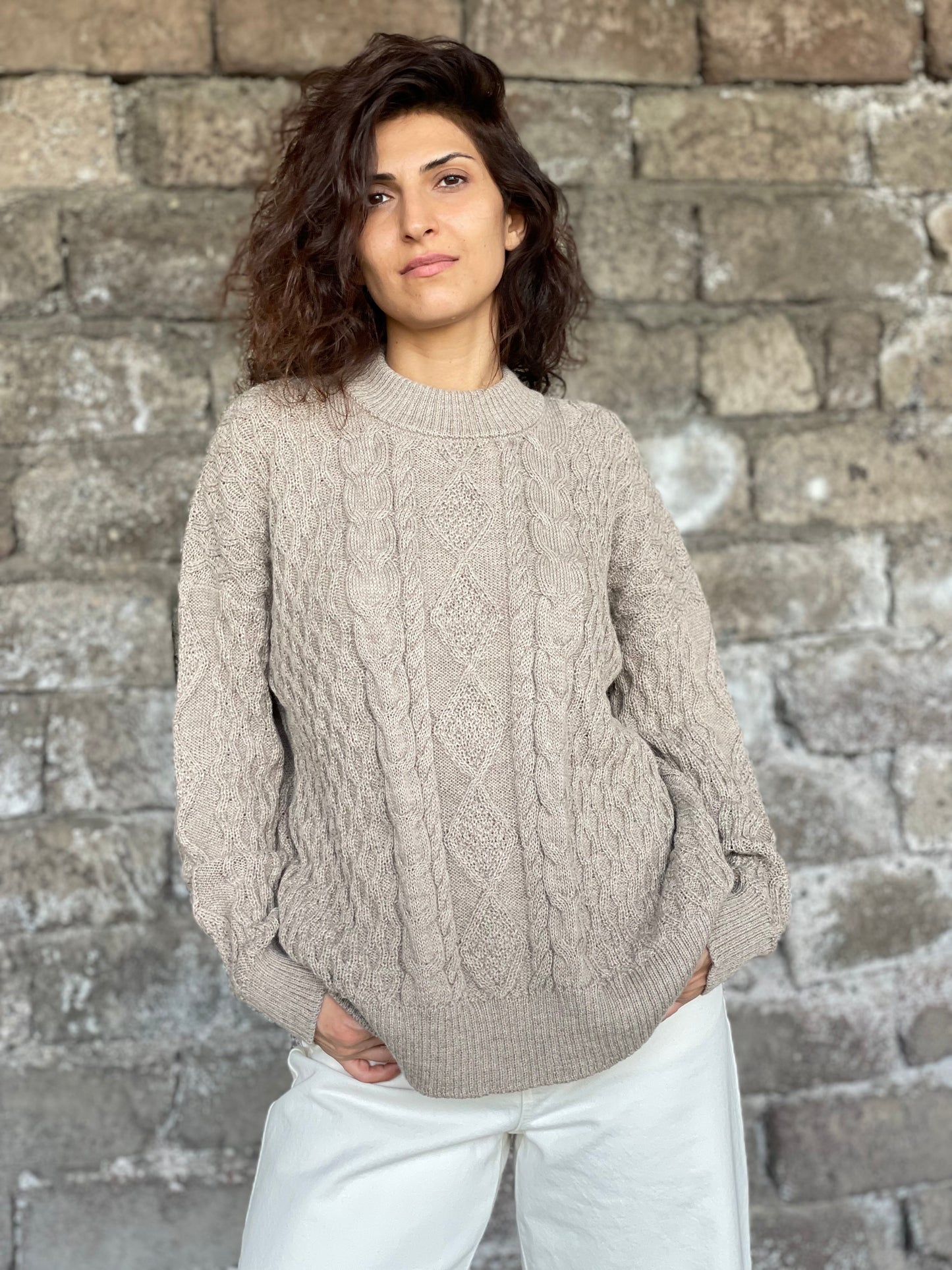Alpaca Wool Sweater in taupe color for women