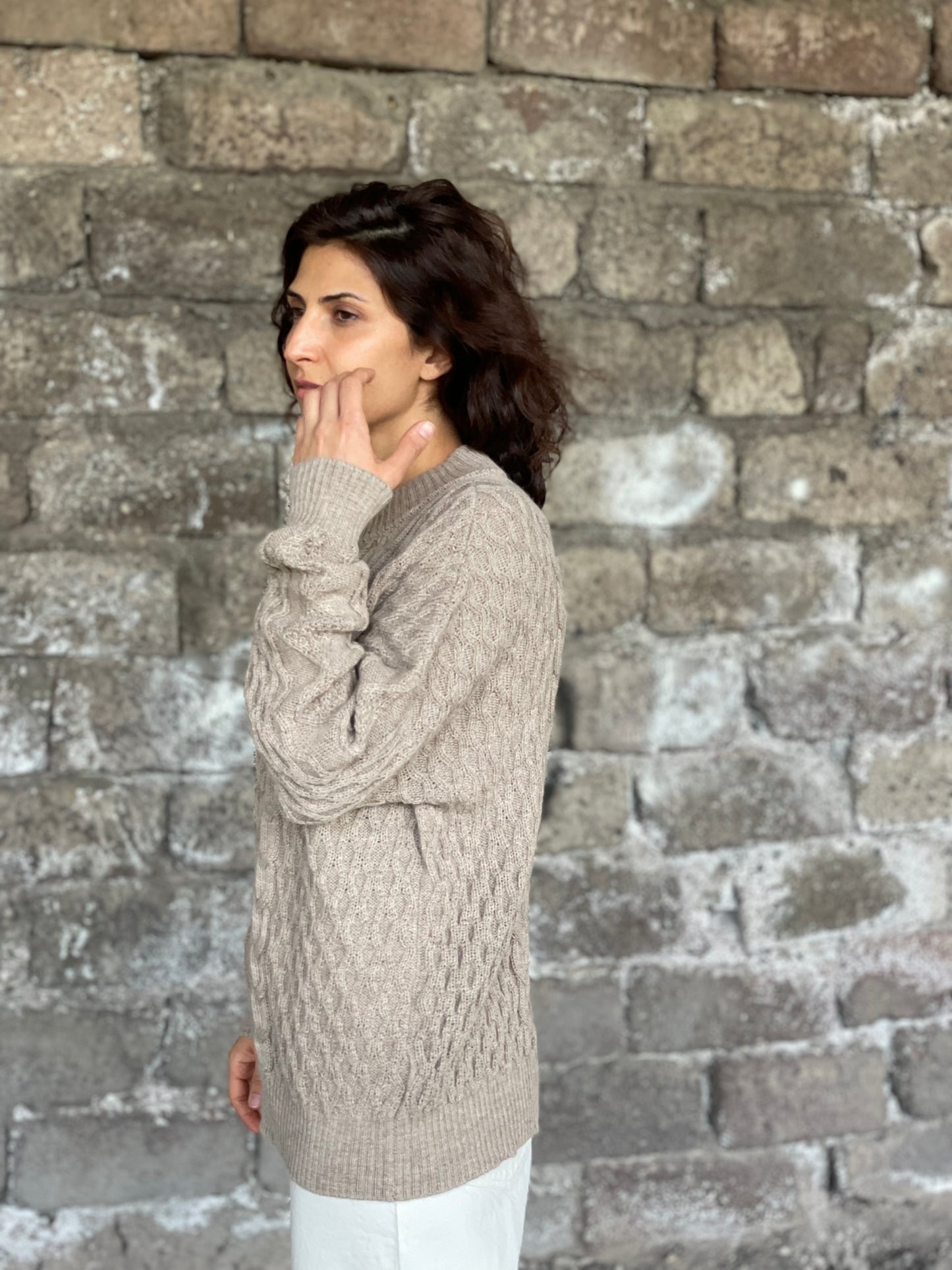Alpaca Wool Sweater in taupe color for women