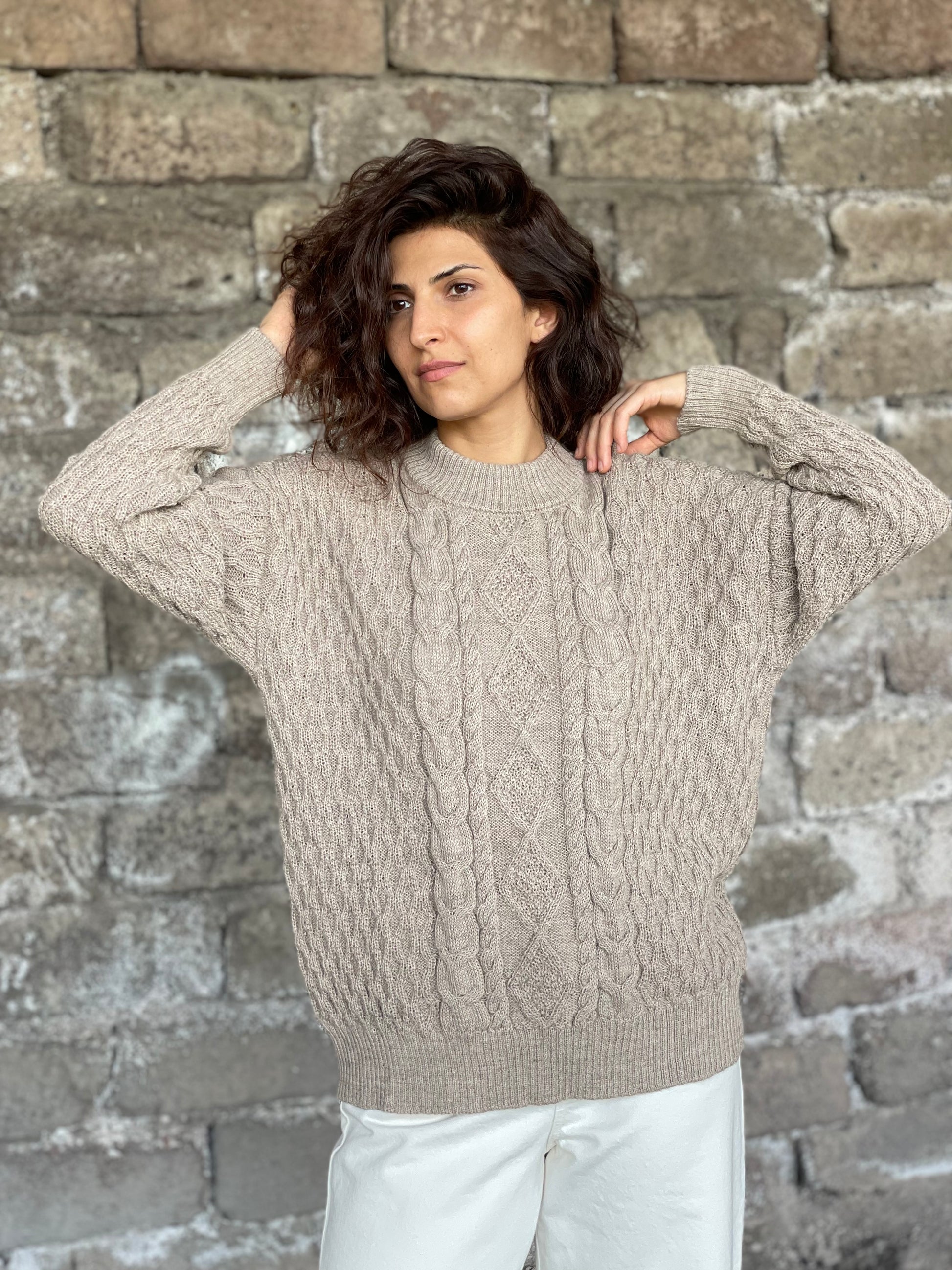 Alpaca Wool Sweater in taupe color for women