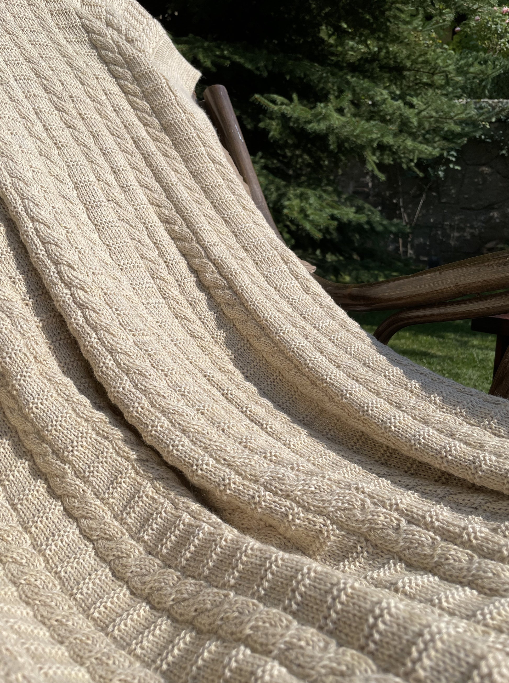 Cable Knitted Alpaca Blanket Throw in Beige Color