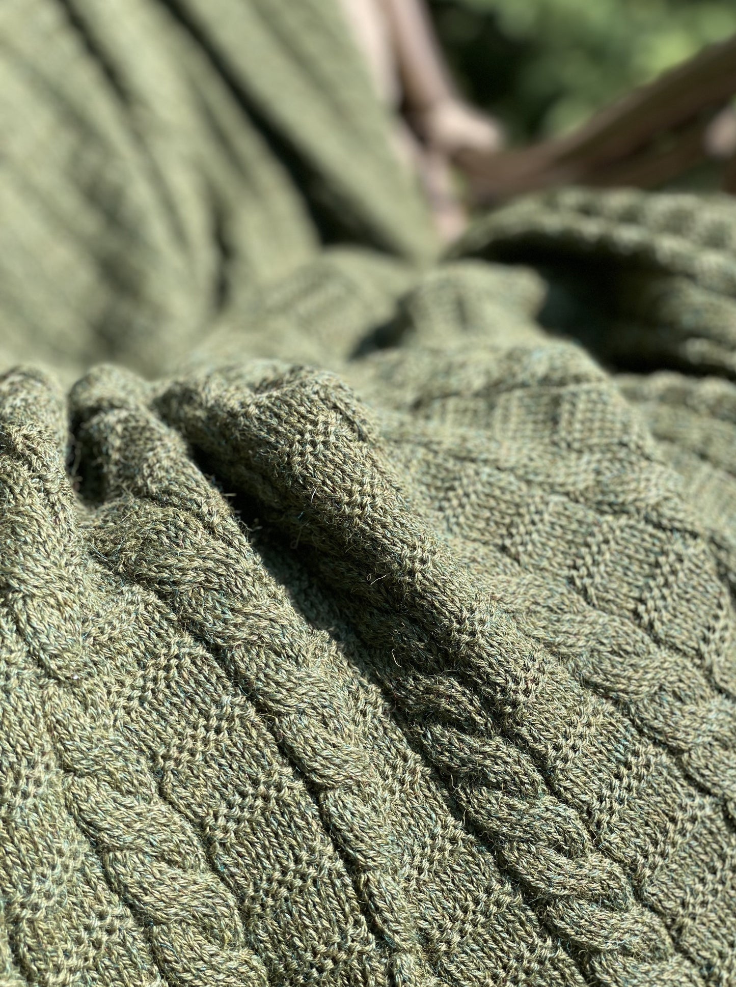 Cable Knitted Alpaca Blanket Throw in Green Color