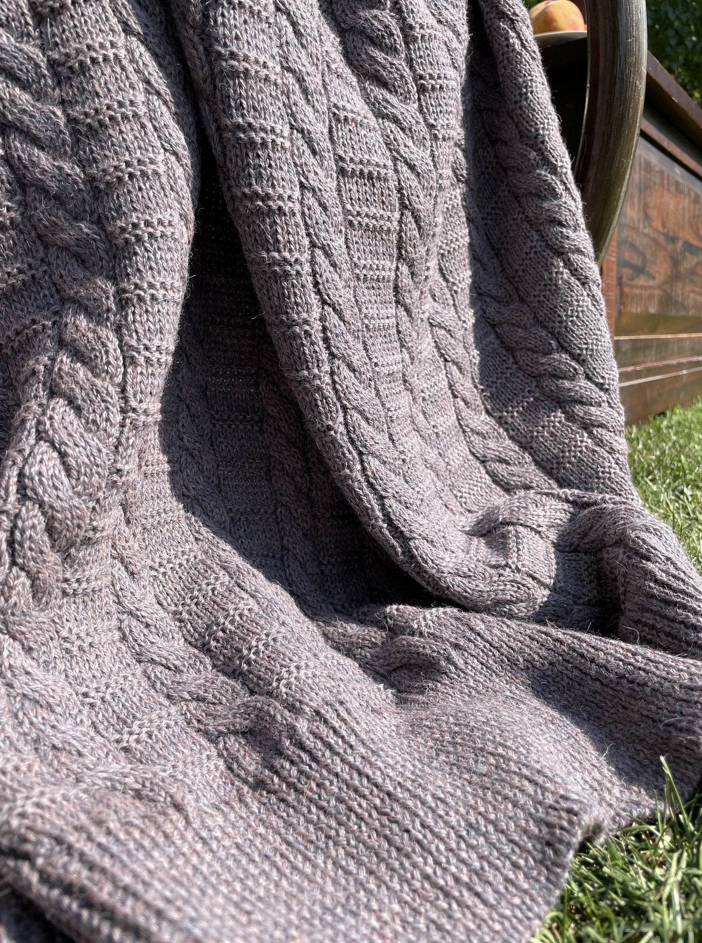 Cable Knitted Alpaca Blanket Throw in Lavender Color