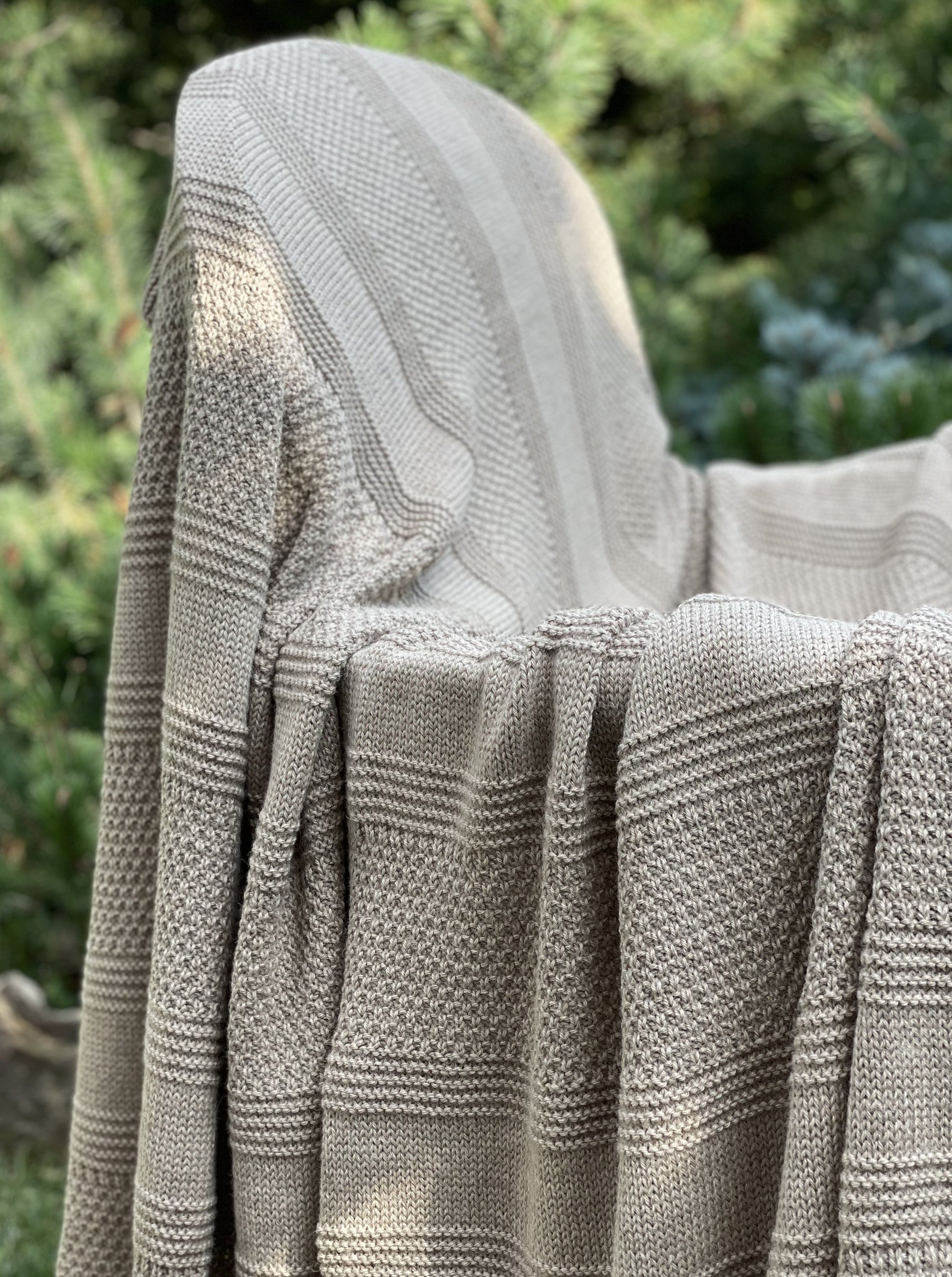 Knitted Baby Alpaca Wool Blanket Throw in Taupe
