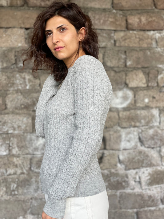 Cable Knitted Alpaca Wool Sweater in grey color