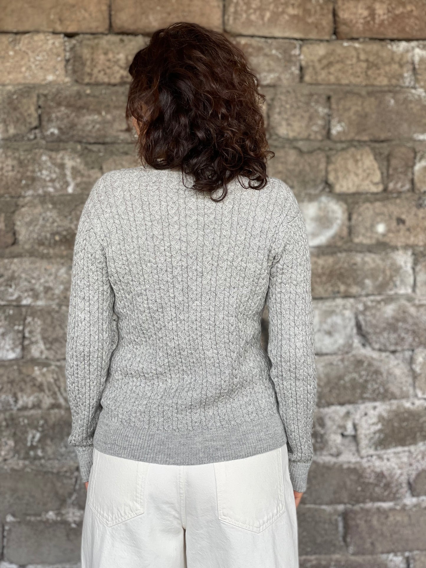 Cable Knitted Alpaca Wool Sweater in grey color