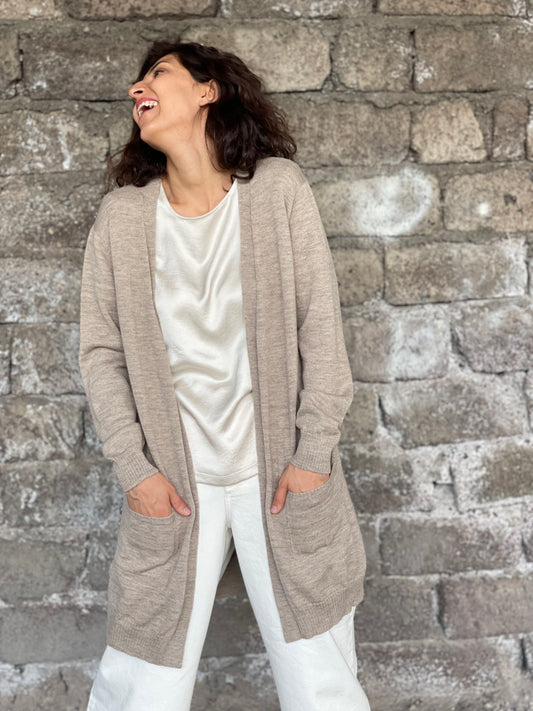 Cardigan from Alpaca wool in taupe color