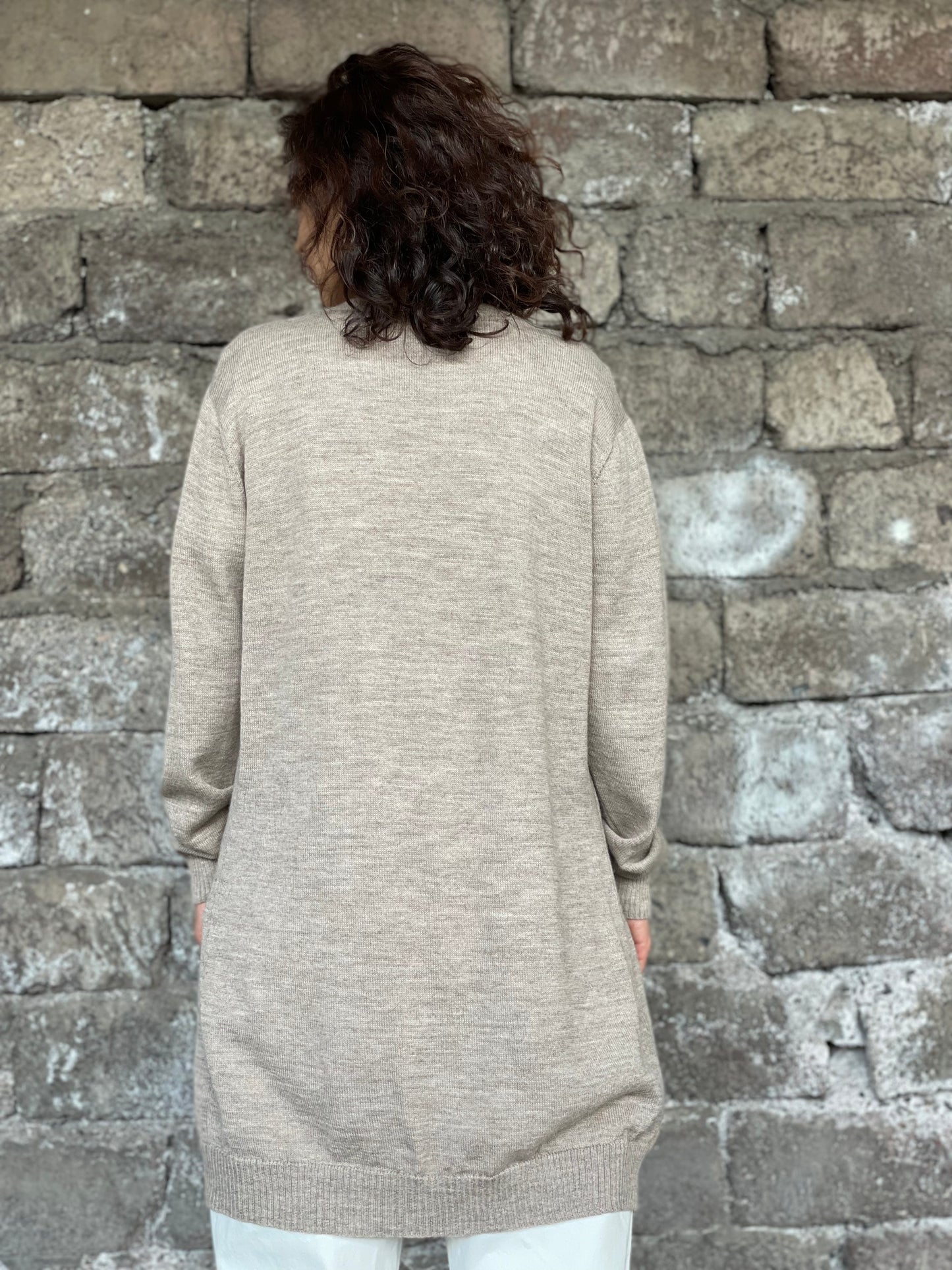 Cardigan from Alpaca wool in taupe color