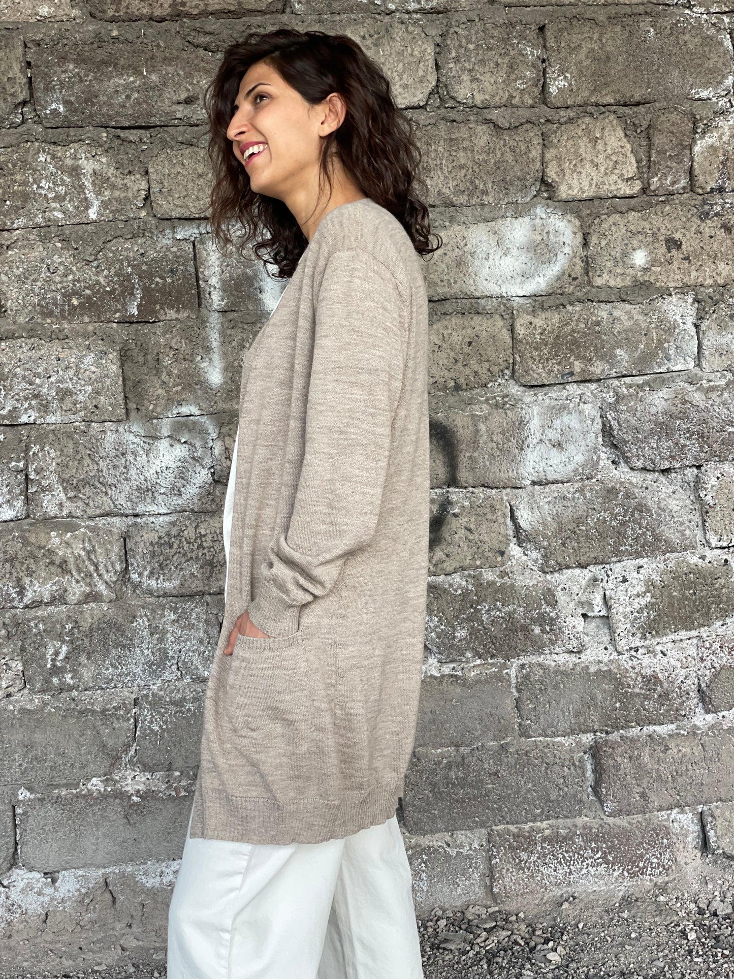 Cardigan from Alpaca wool in taupe color
