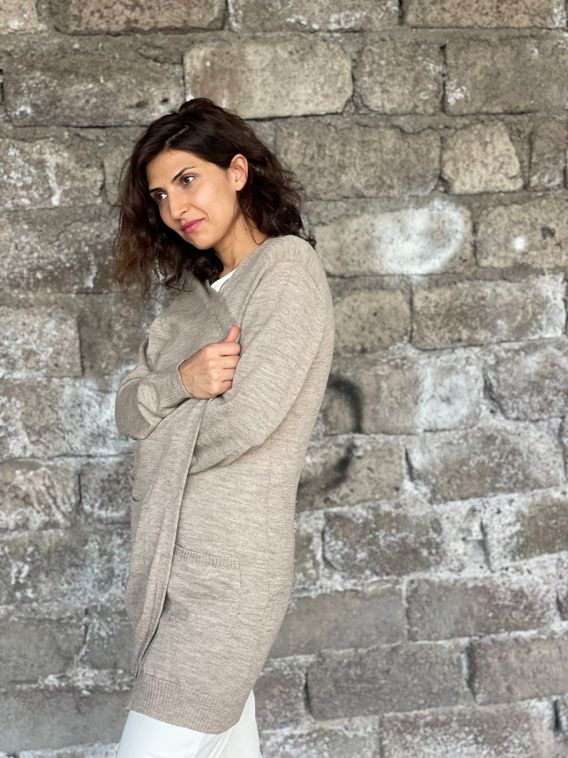 Cardigan from Alpaca wool in taupe color