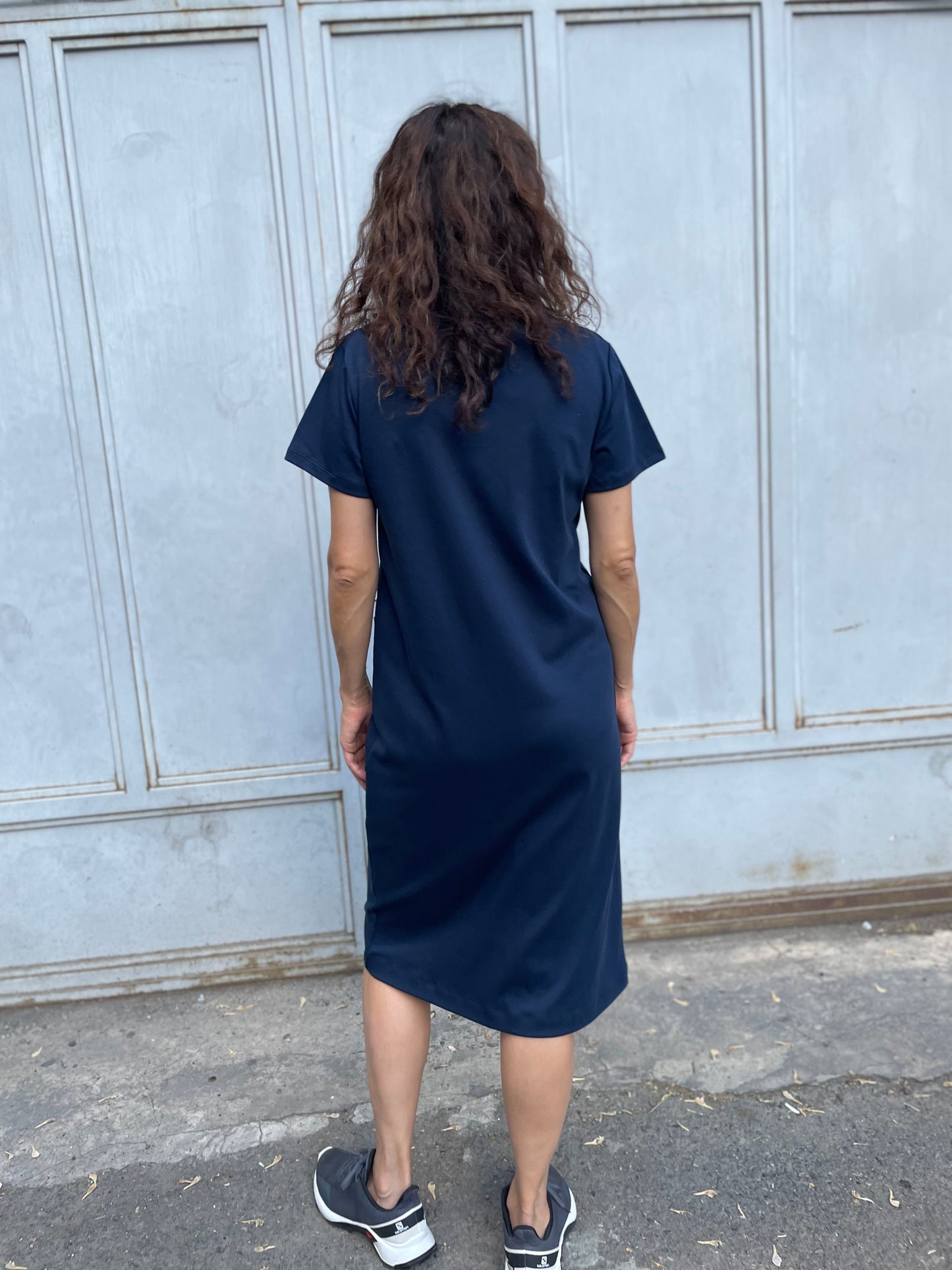 Cotton jersey straight dress in blue color