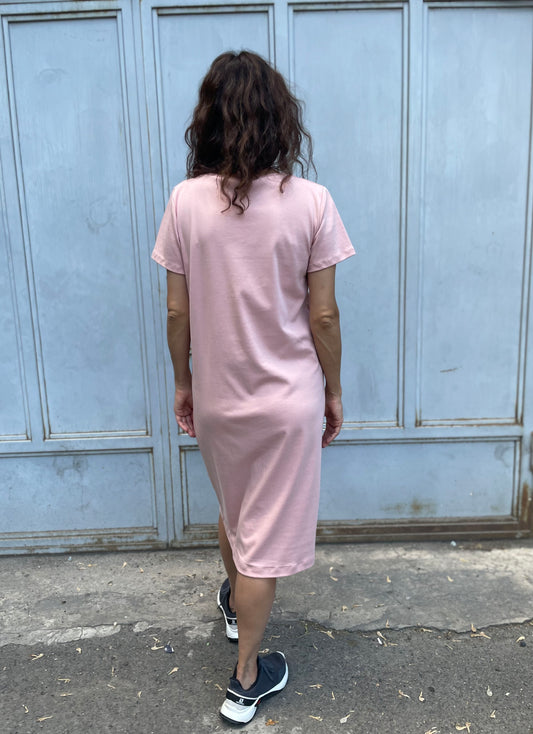 Cotton jersey straight dress in pink color