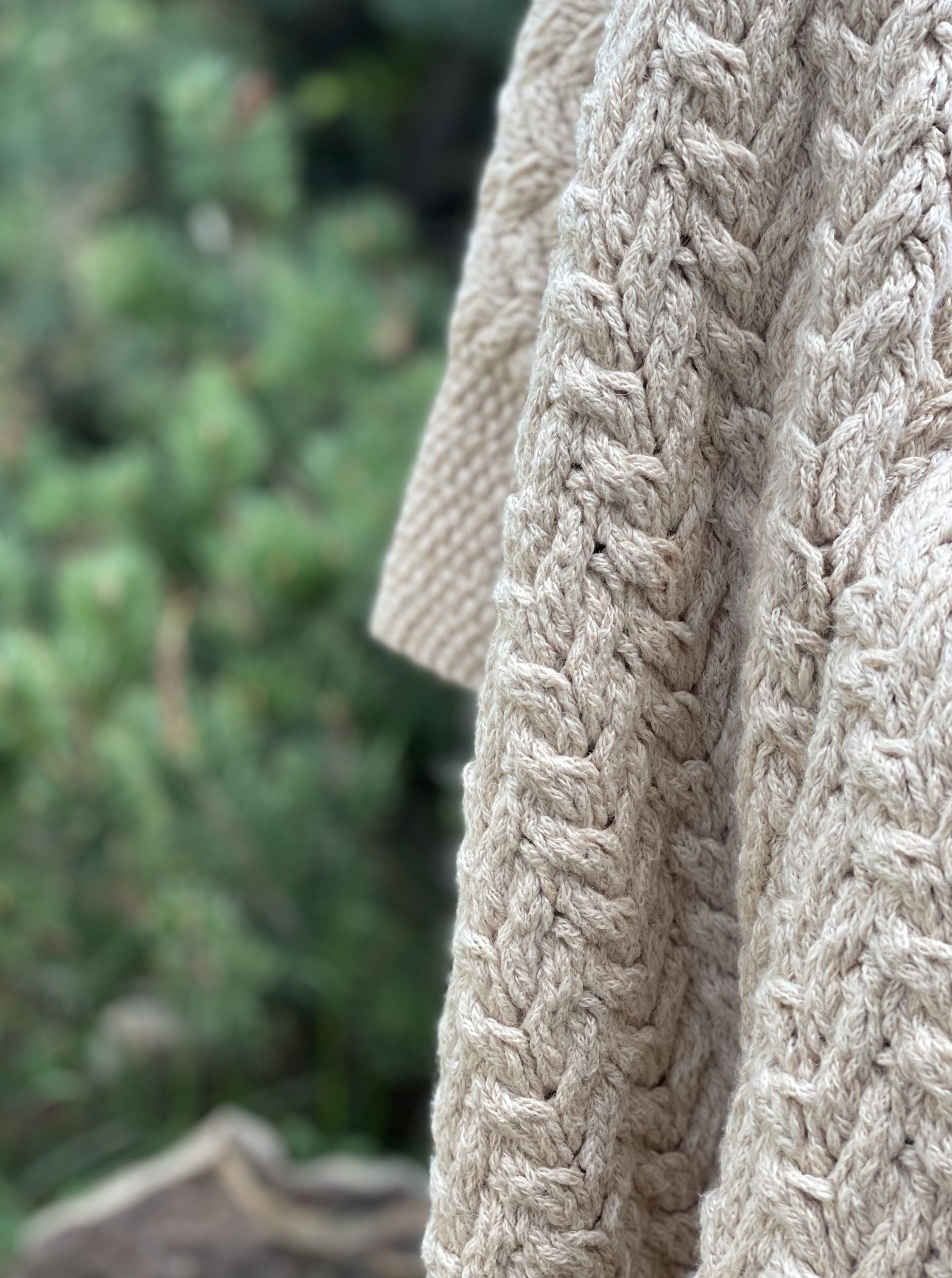 Hand Knitted Alpaca Blanket Throw in Cream Color