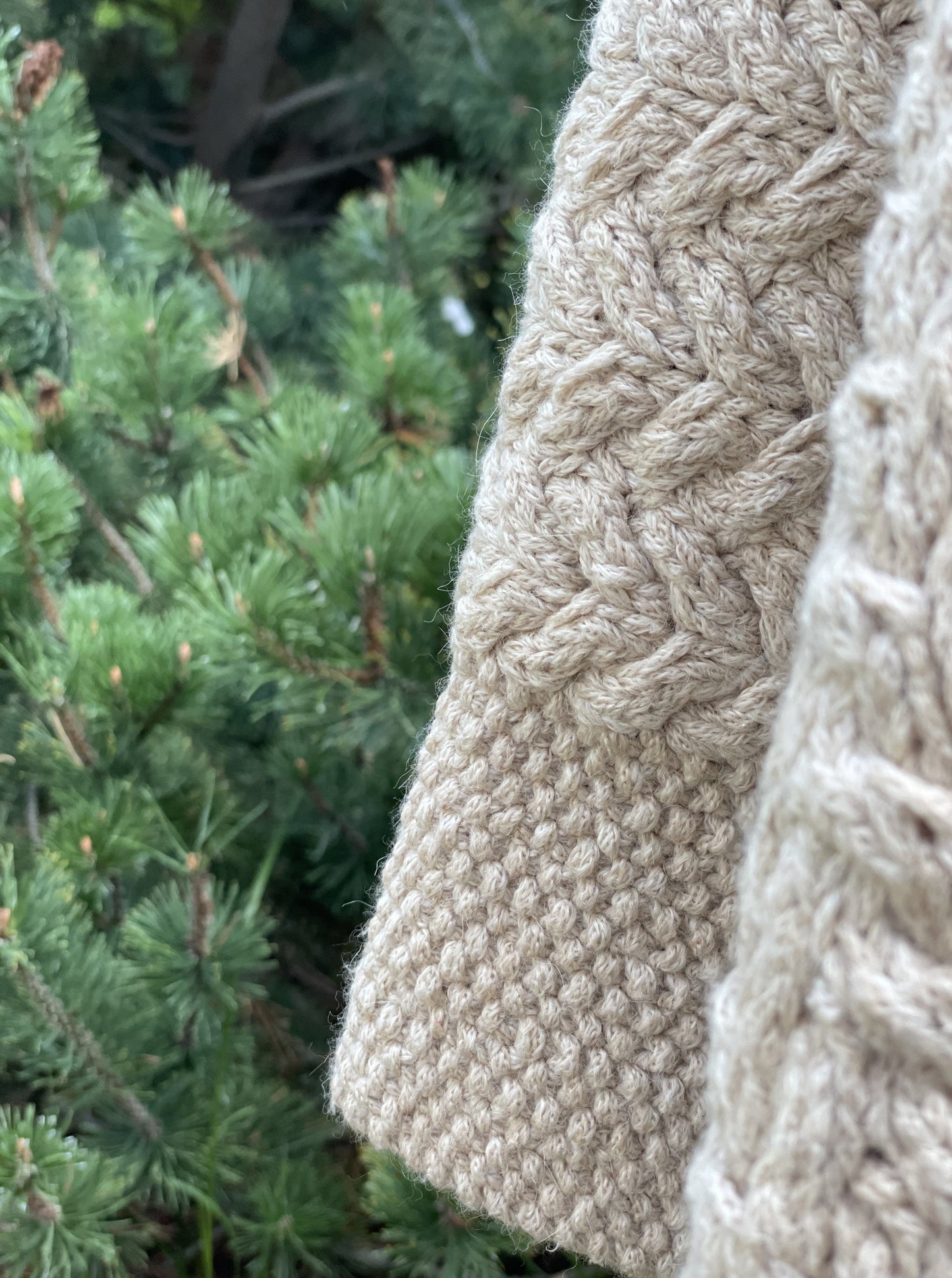 Hand Knitted Alpaca Blanket Throw in Cream Color