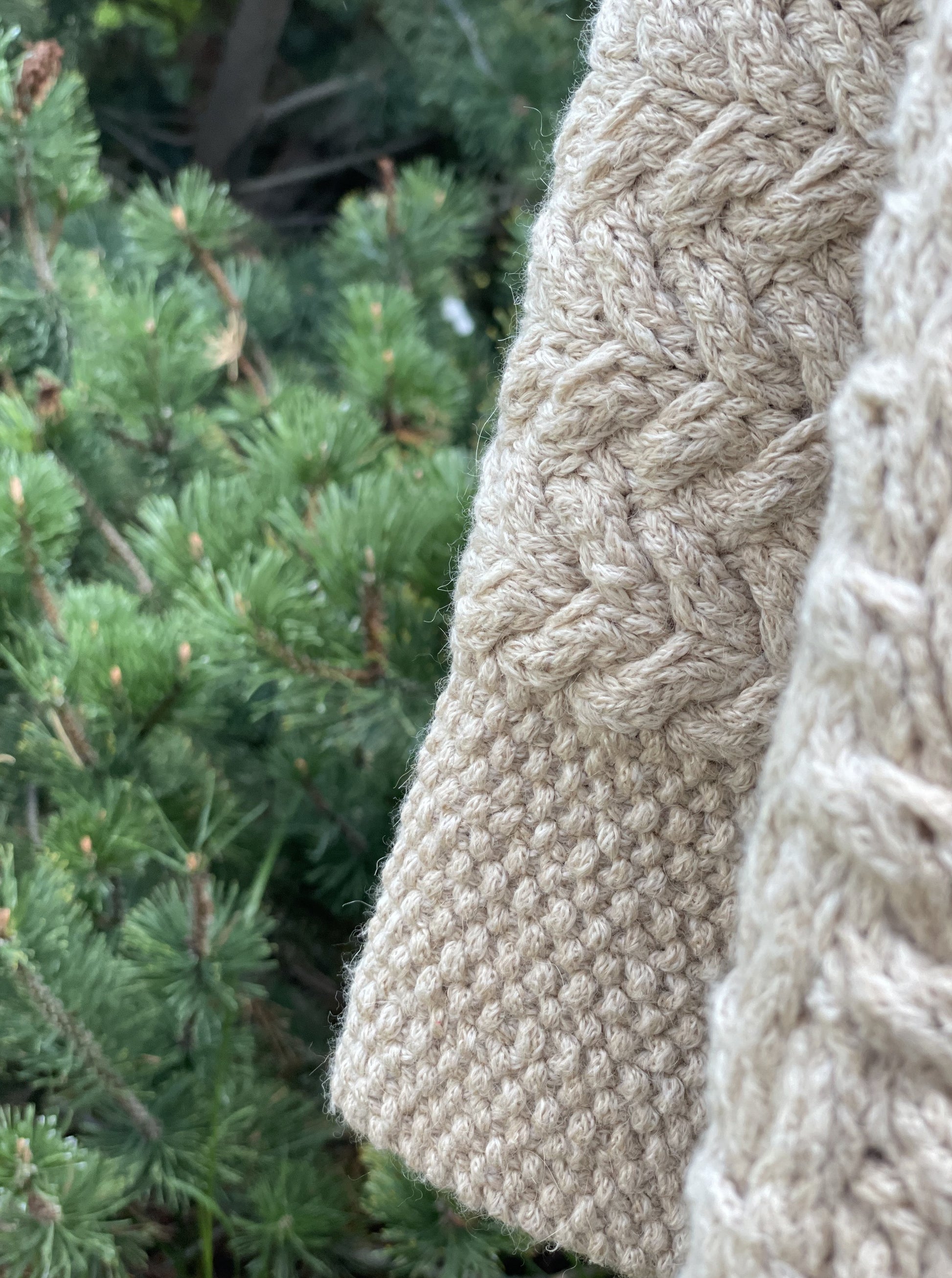 Hand Knitted Alpaca Blanket Throw in Cream Color