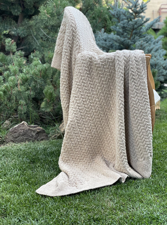Hand Knitted Alpaca Blanket Throw in Cream Color