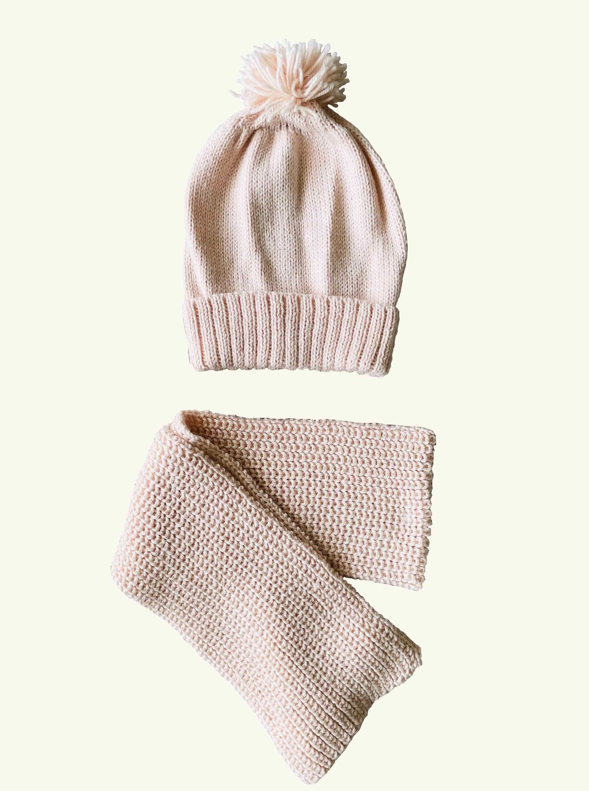 Baby knitted hat and scarf in colour pink