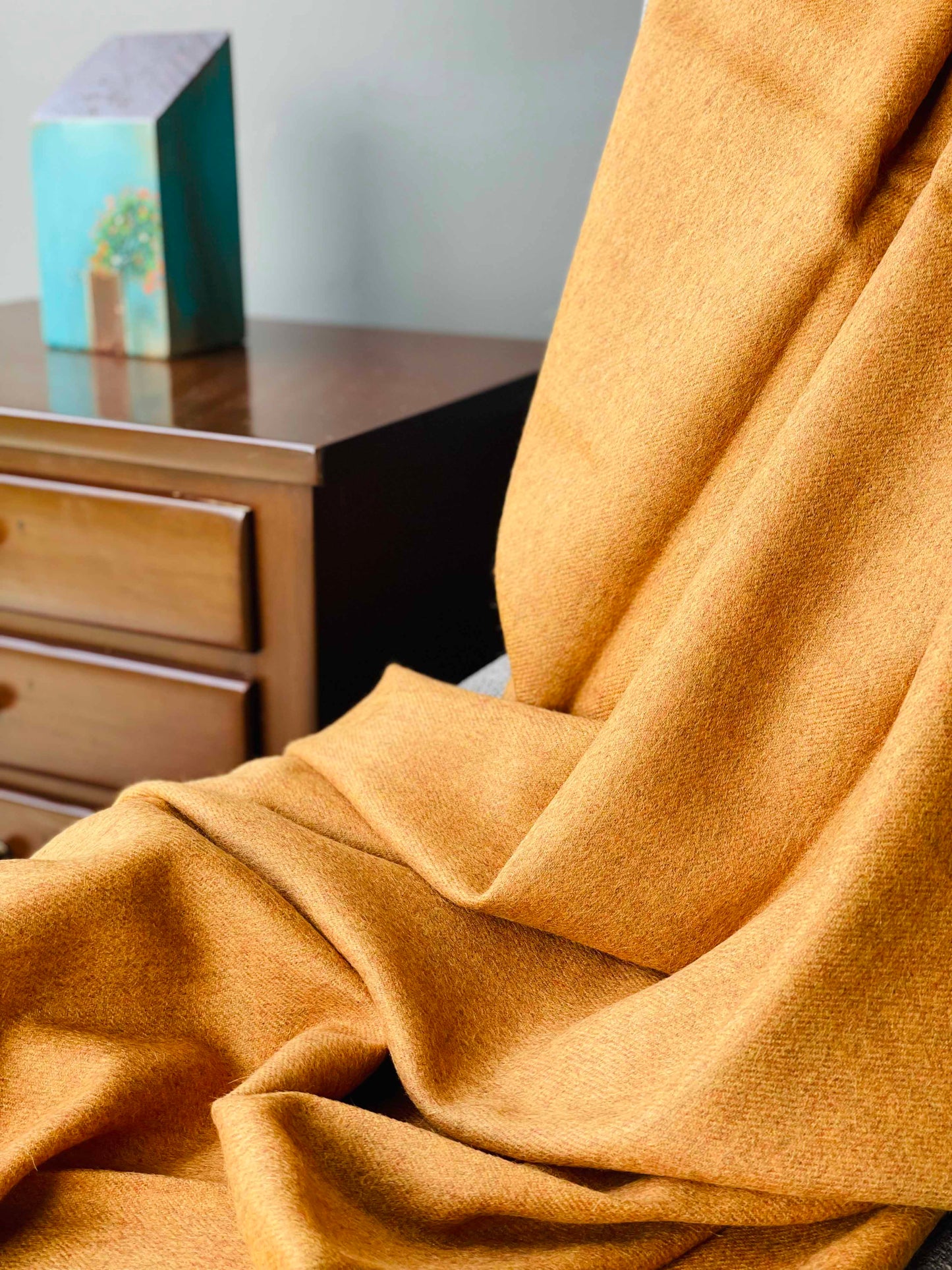 Blanket from alpaca wool in mustard color