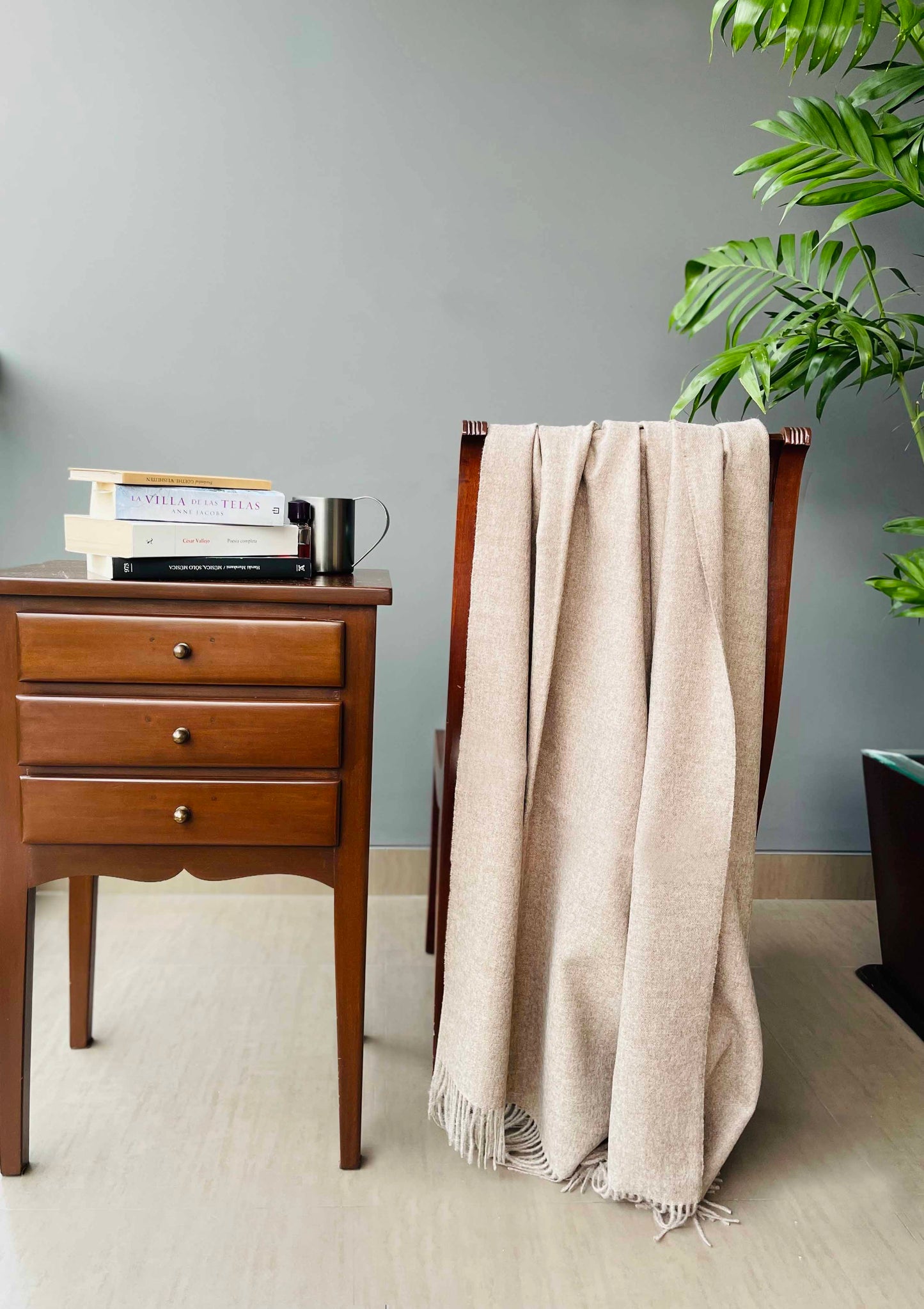 Blanket from alpaca wool in beige color