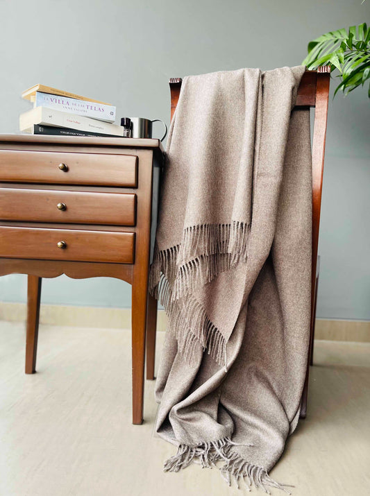 Blanket from alpaca wool in brown color