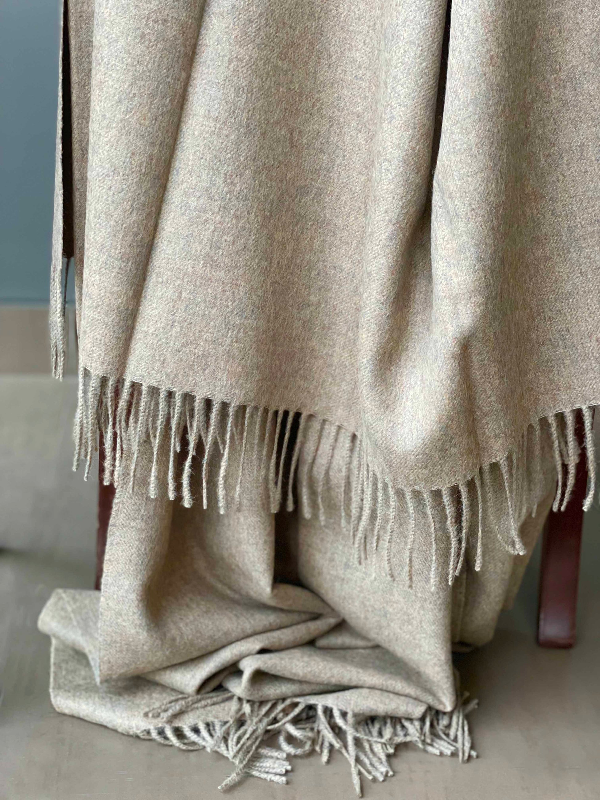 Blanket from alpaca wool in beige color
