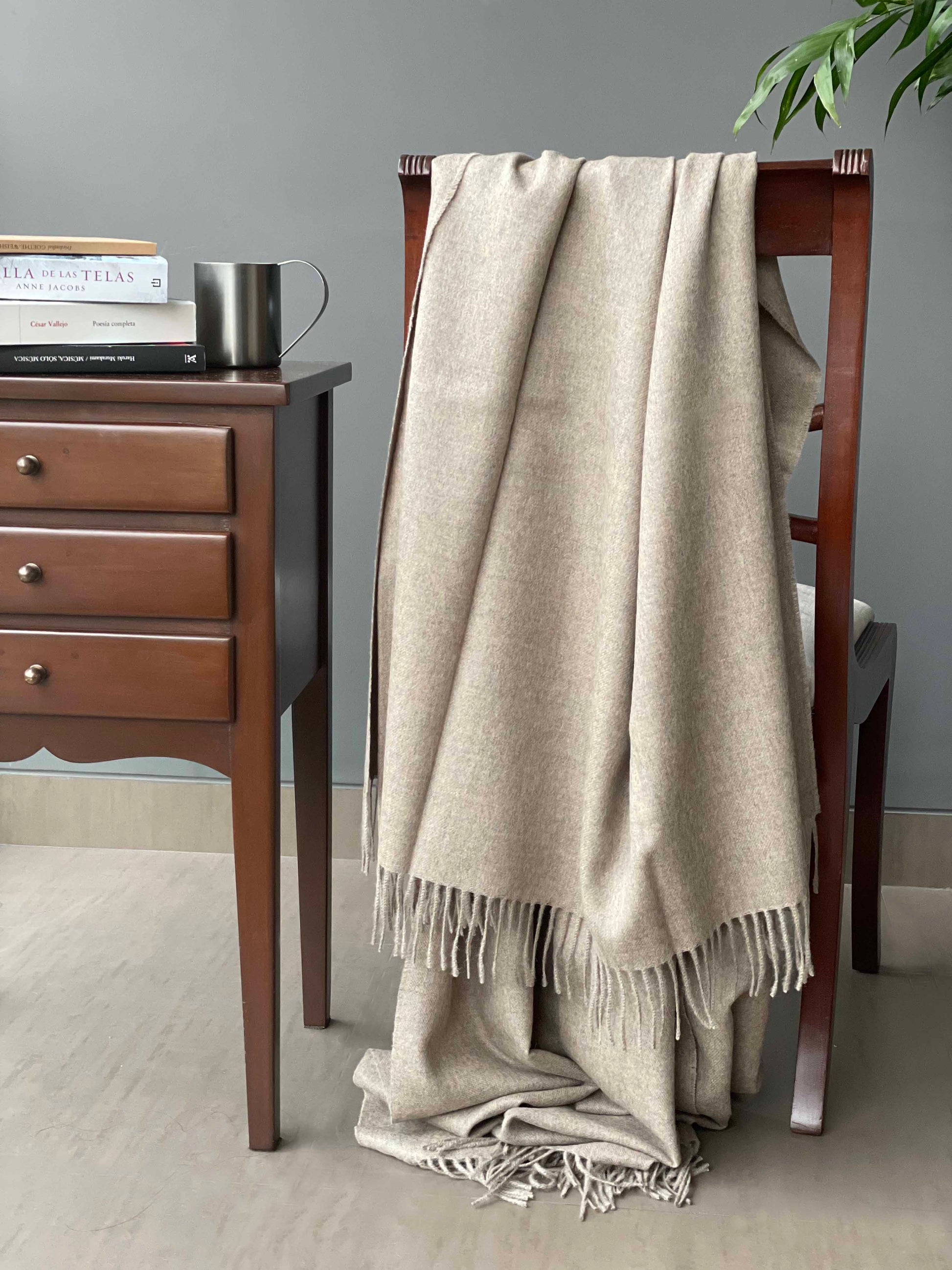 Blanket from alpaca wool in beige color