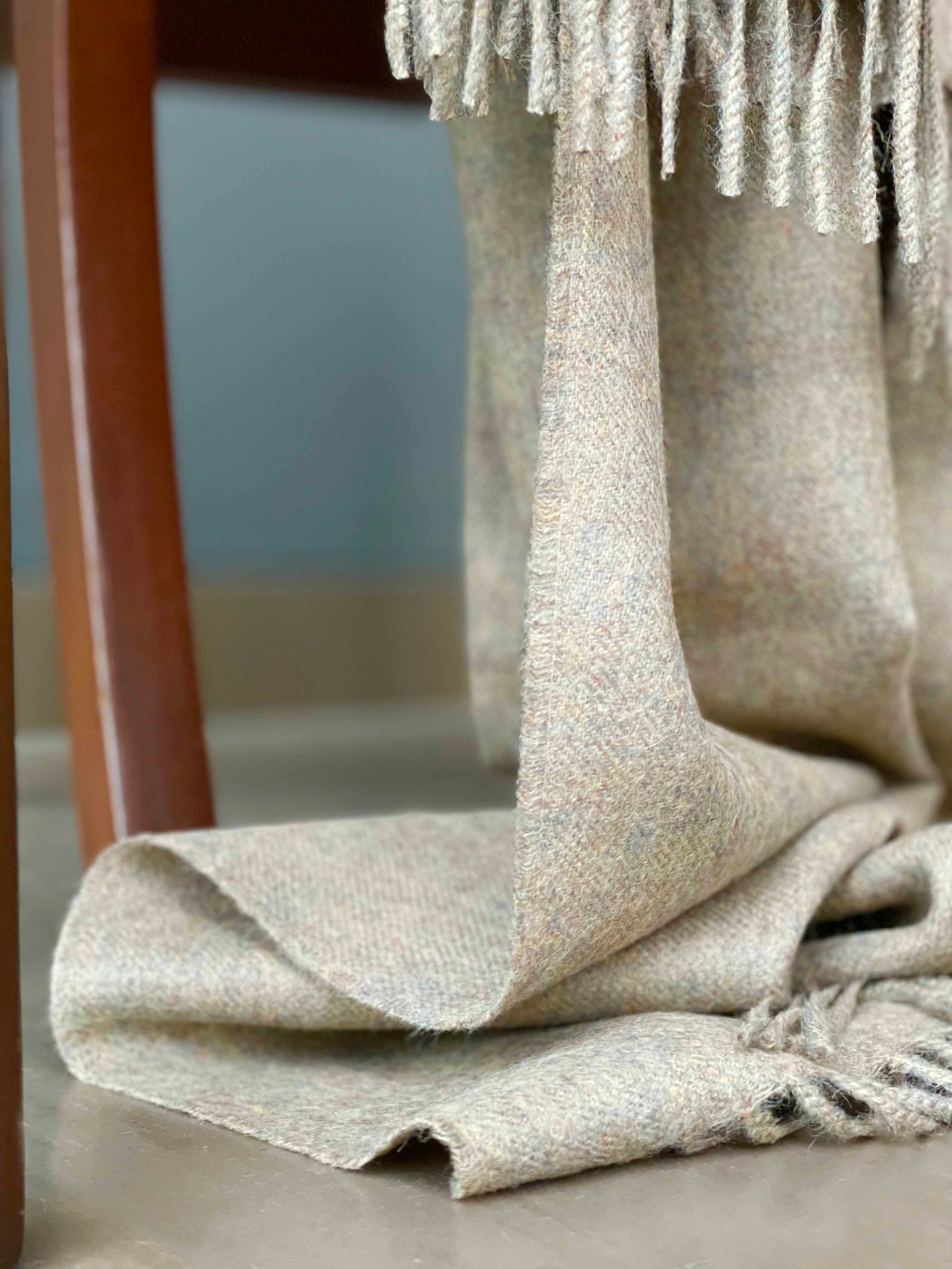 Blanket from alpaca wool in beige color