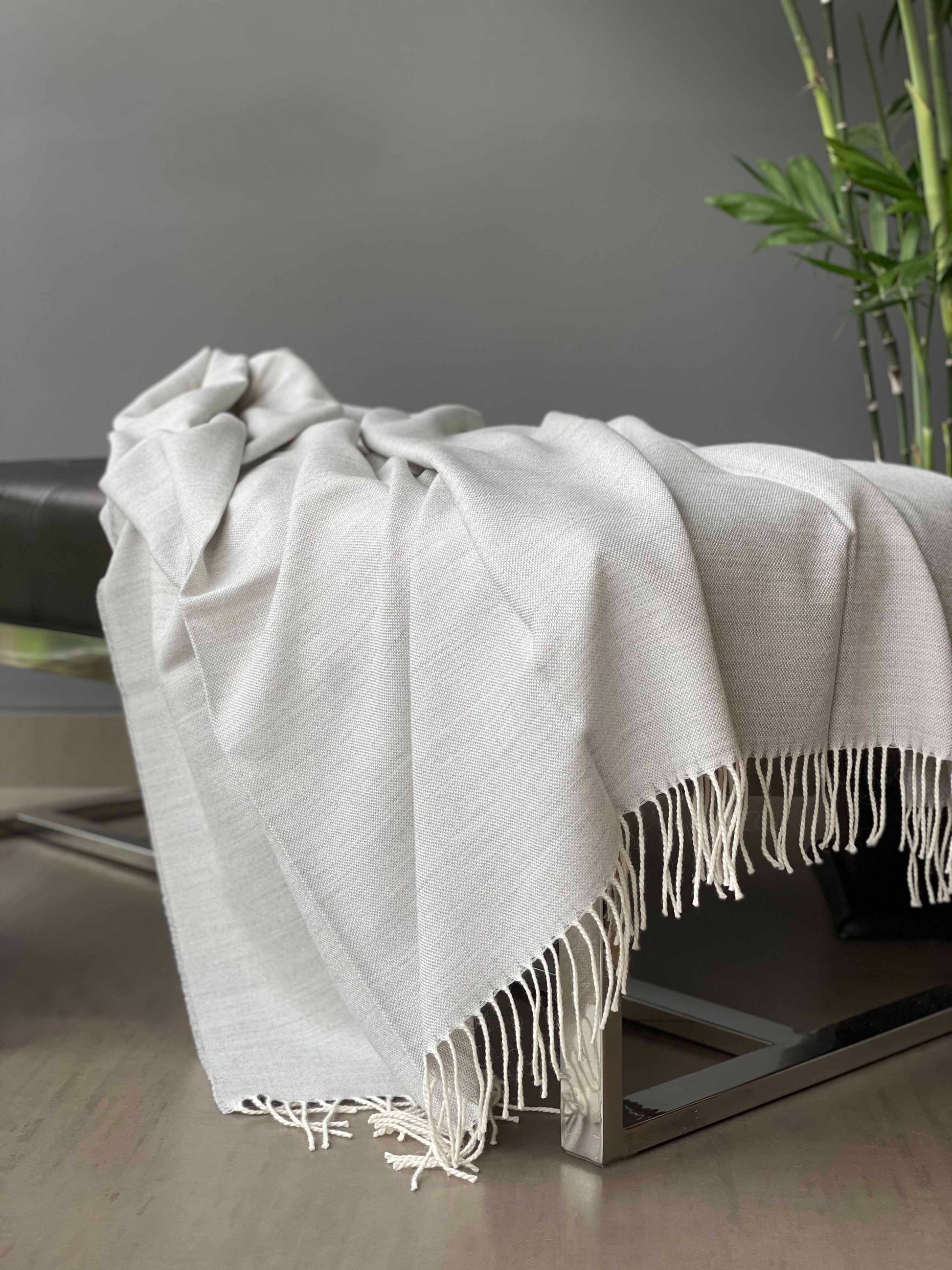 Blanket from alpaca wool in grey color