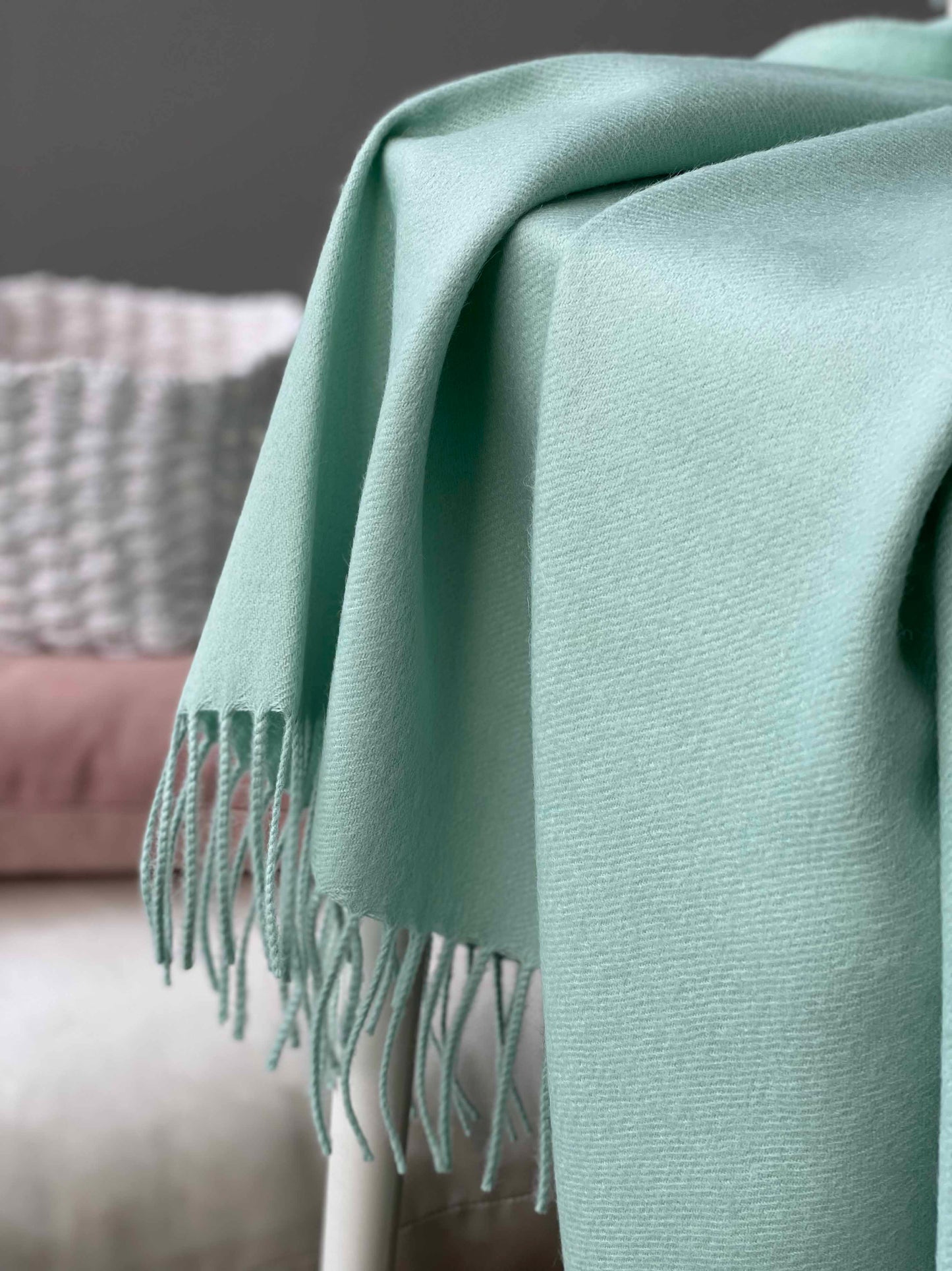 Blanket from alpaca wool in mint color