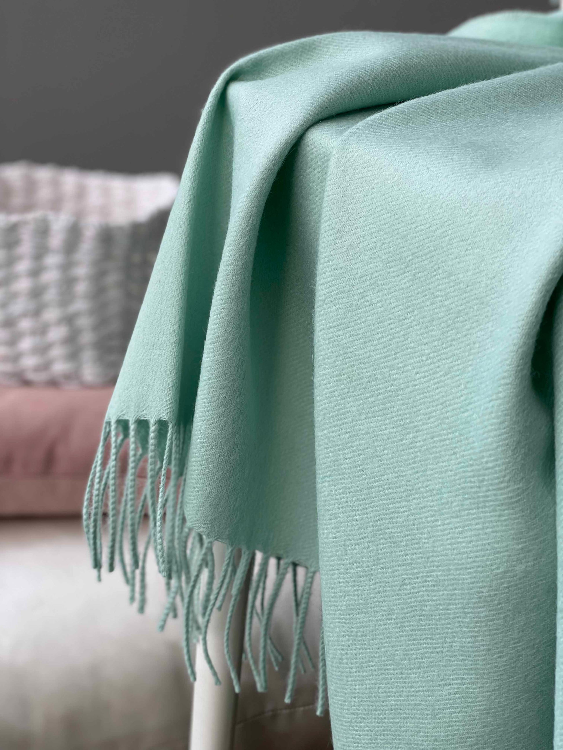 Blanket from alpaca wool in mint color
