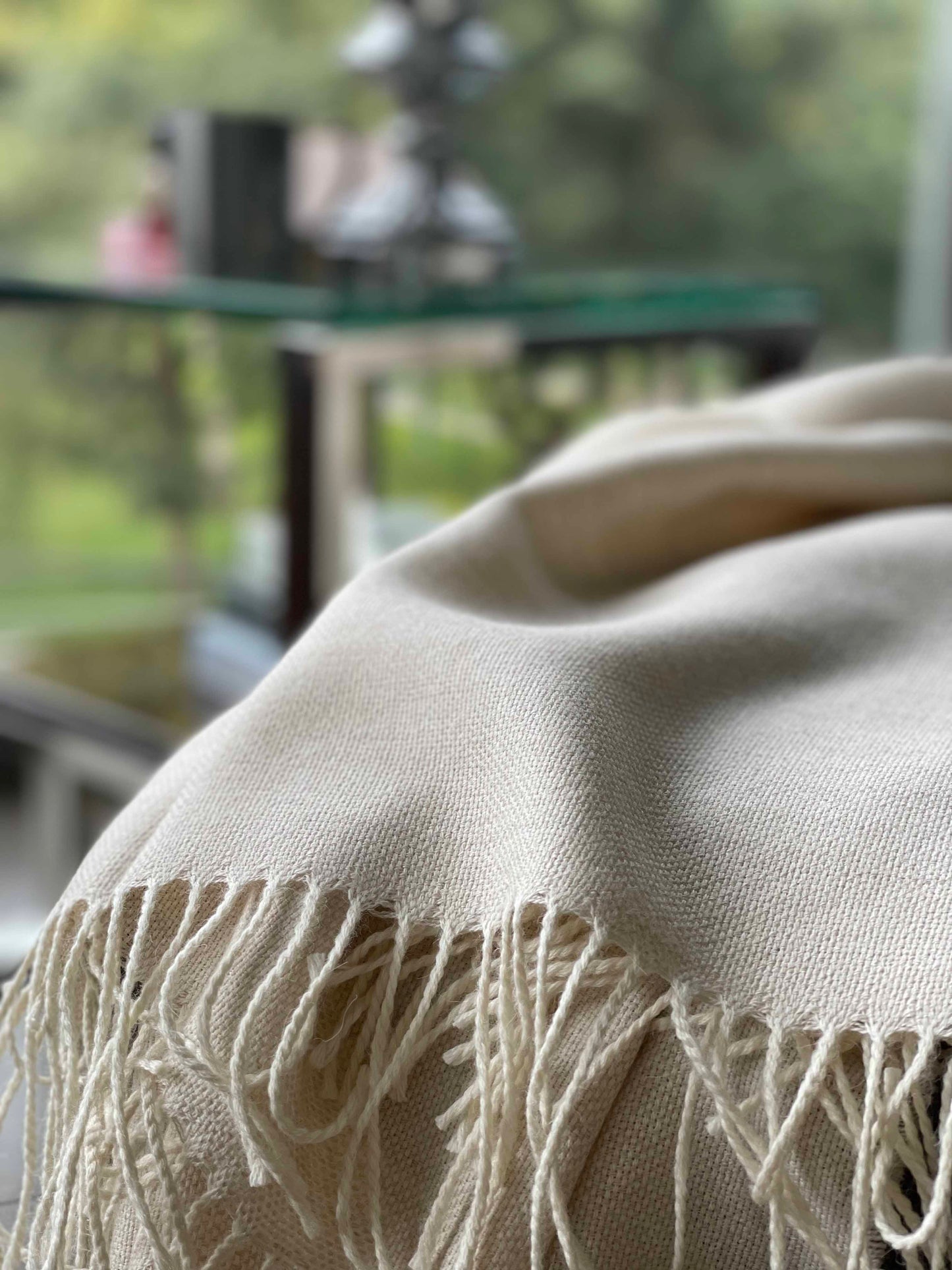 Blanket from alpaca wool in off-white color