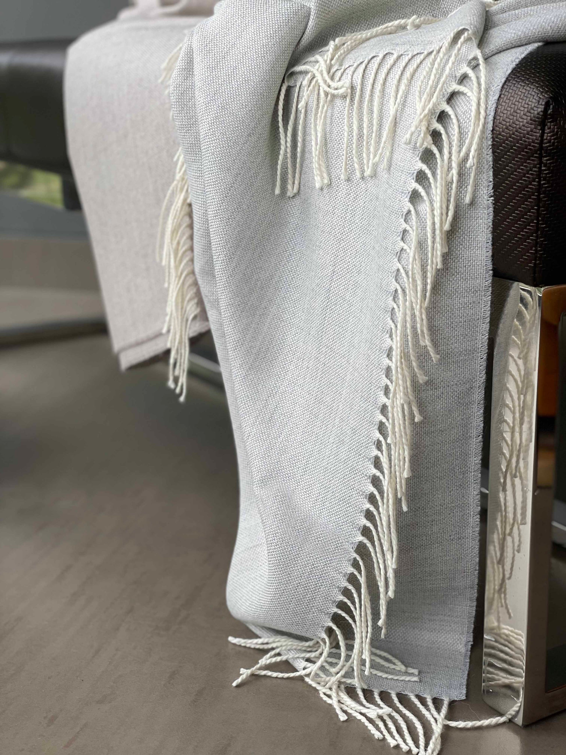Blanket from alpaca wool in grey color