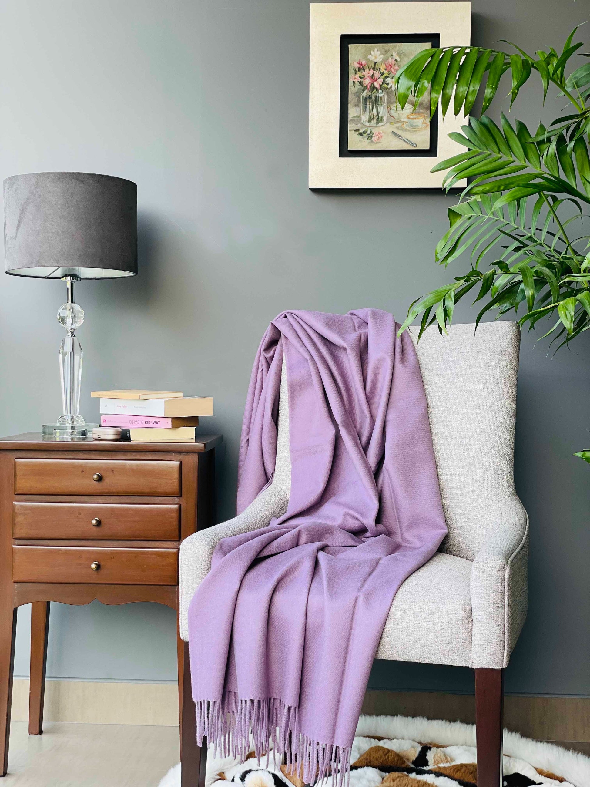 Blanket from alpaca wool in violet color