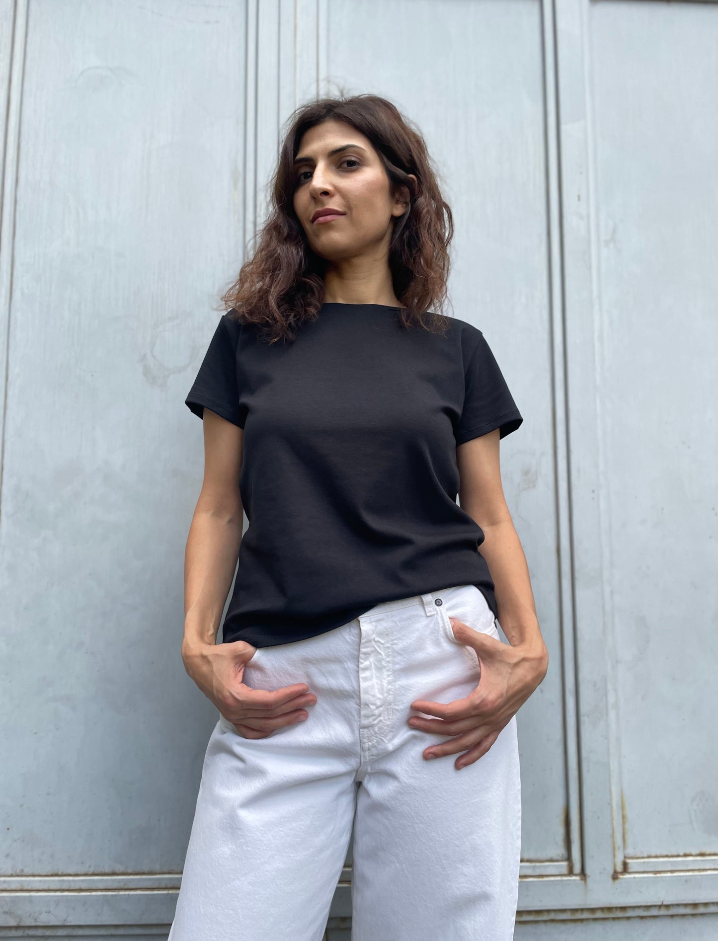 Women cotton t-shirt in black color