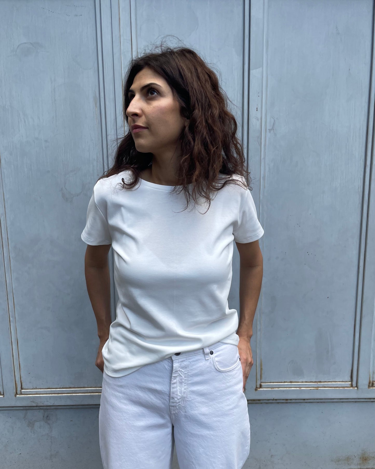 Women cotton t-shirt in ivory color