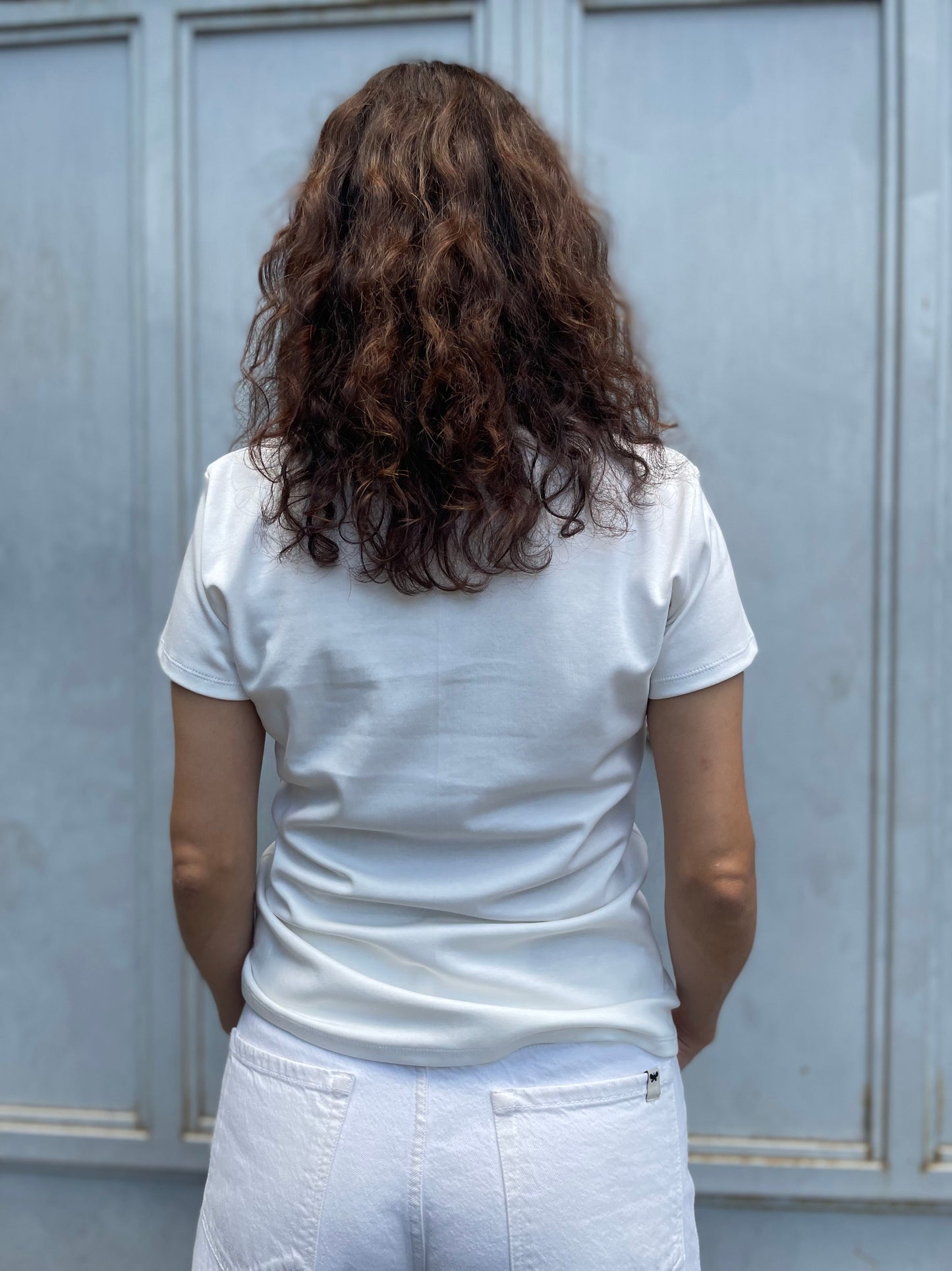 Women cotton t-shirt in ivory color