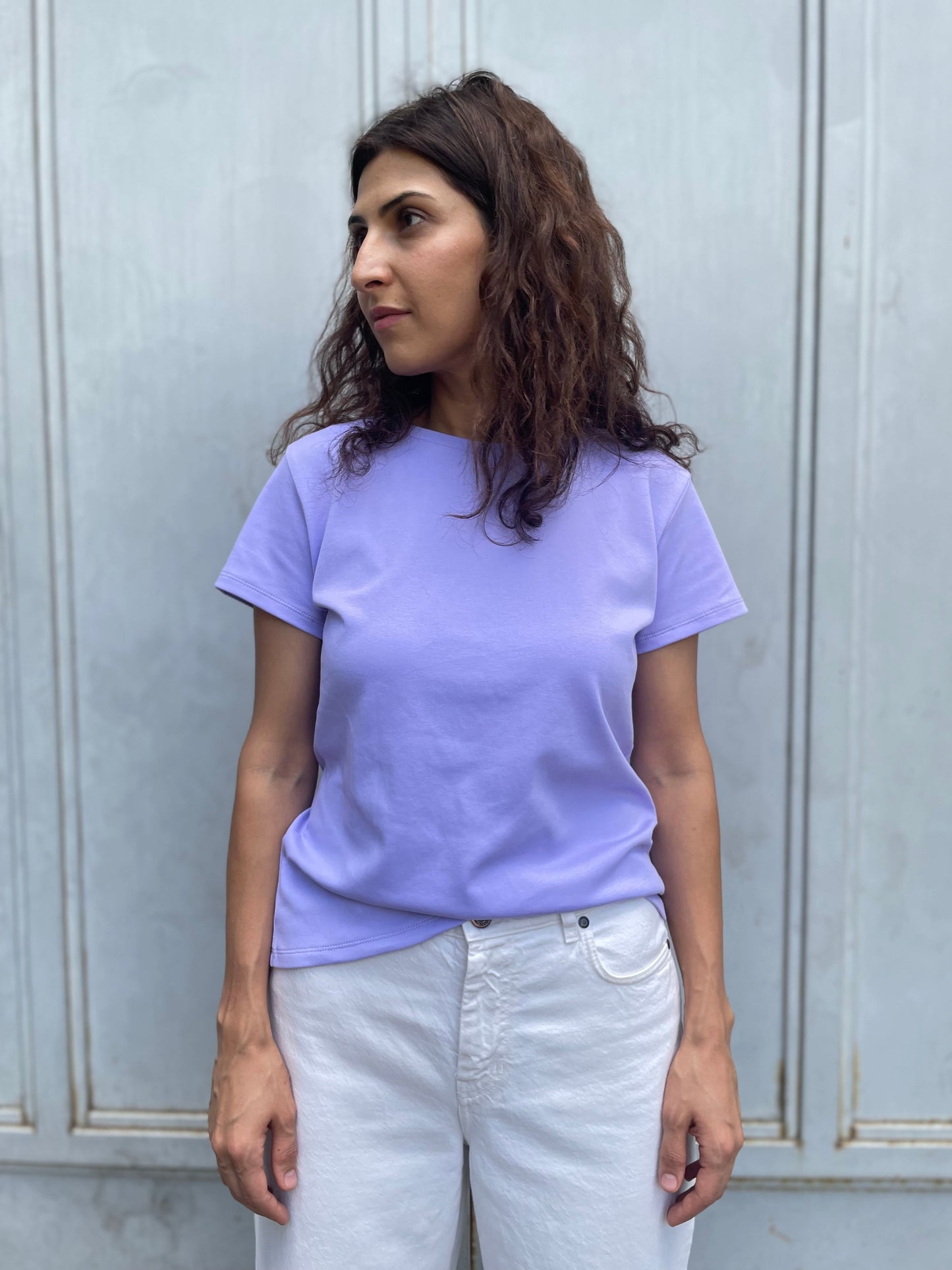 Women cotton t-shirt in lilac color
