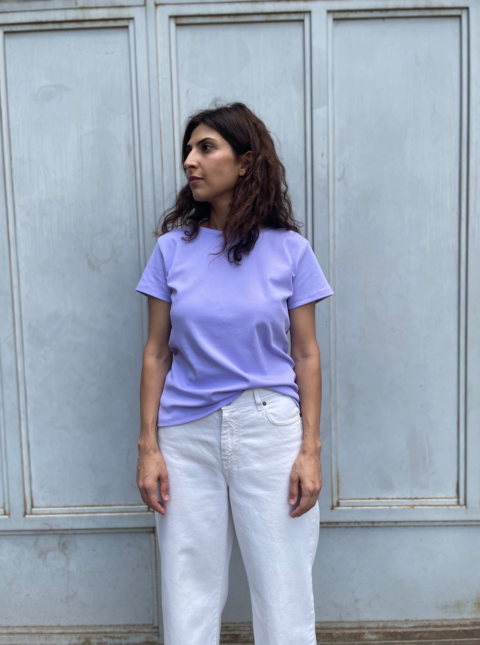 Women cotton t-shirt in lilac color