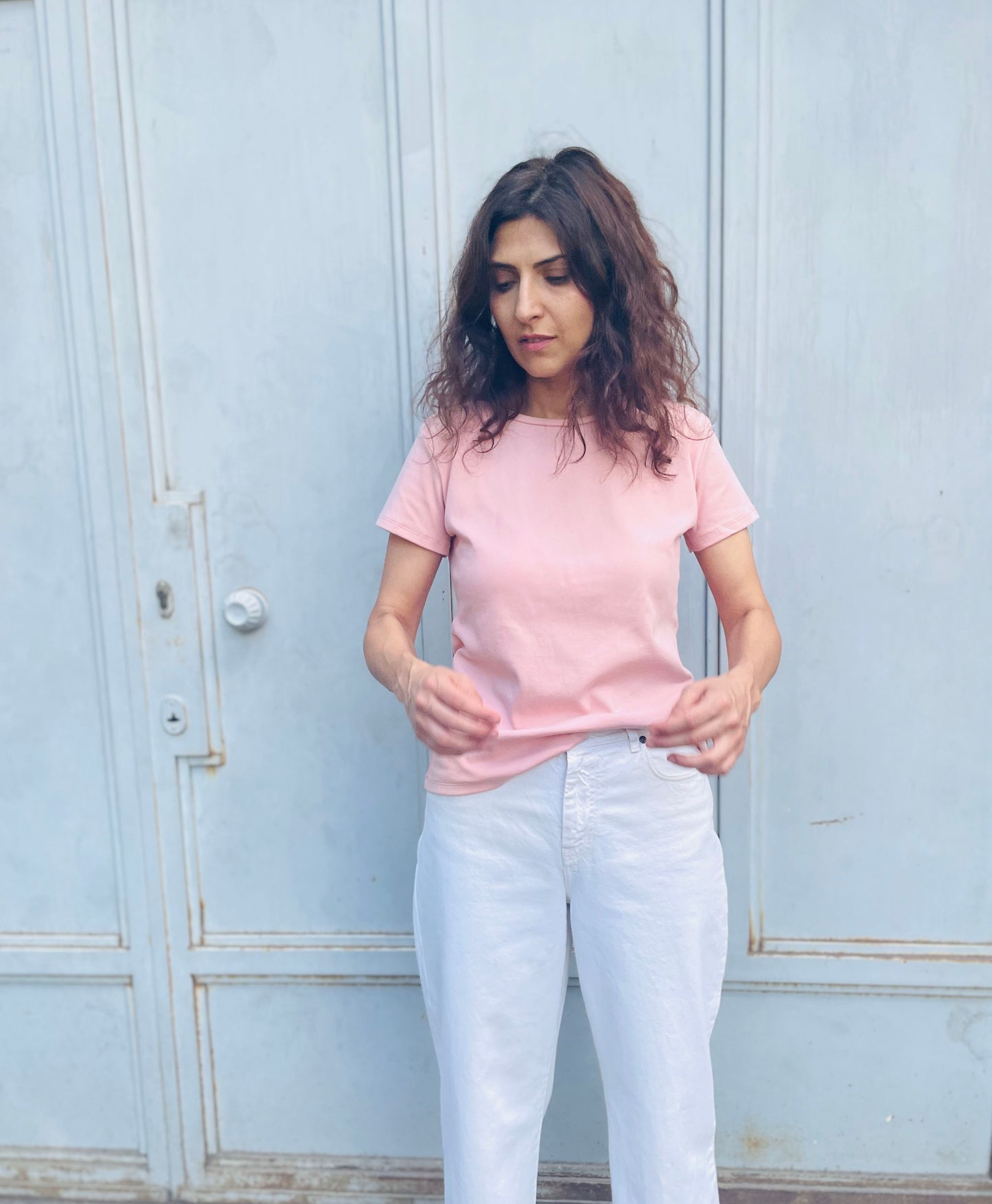 Women cotton t-shirt in pink color