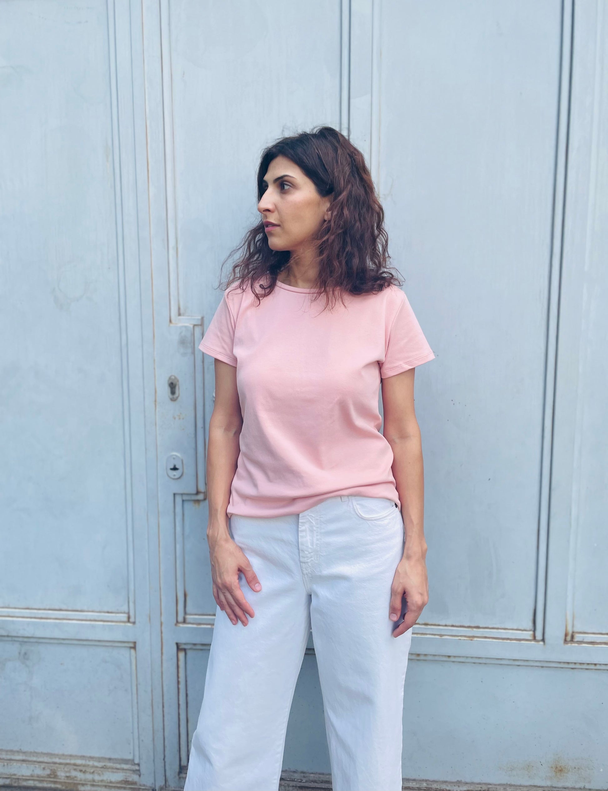 Women cotton t-shirt in pink color