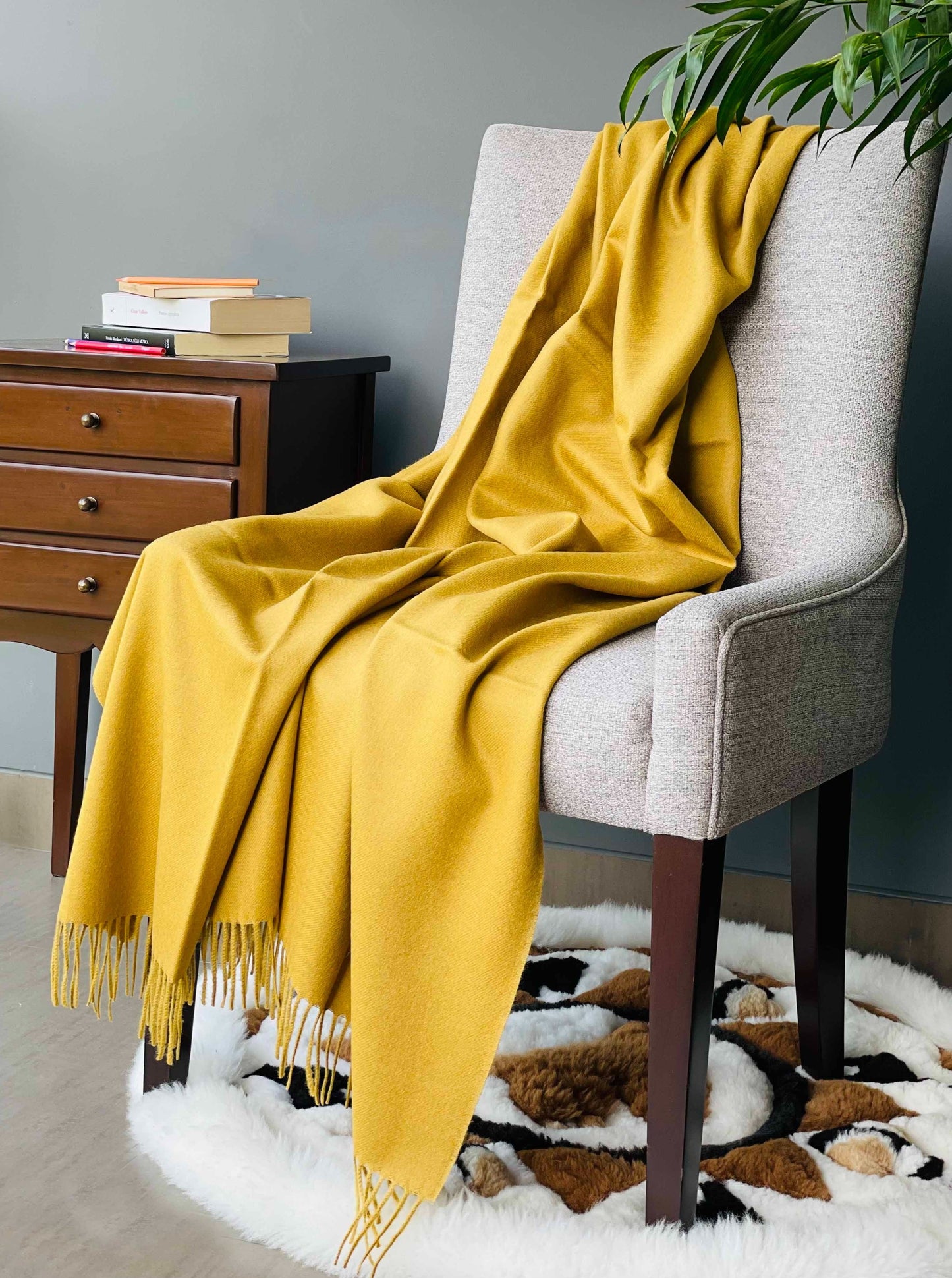 Blanket from alpaca wool in mustard color