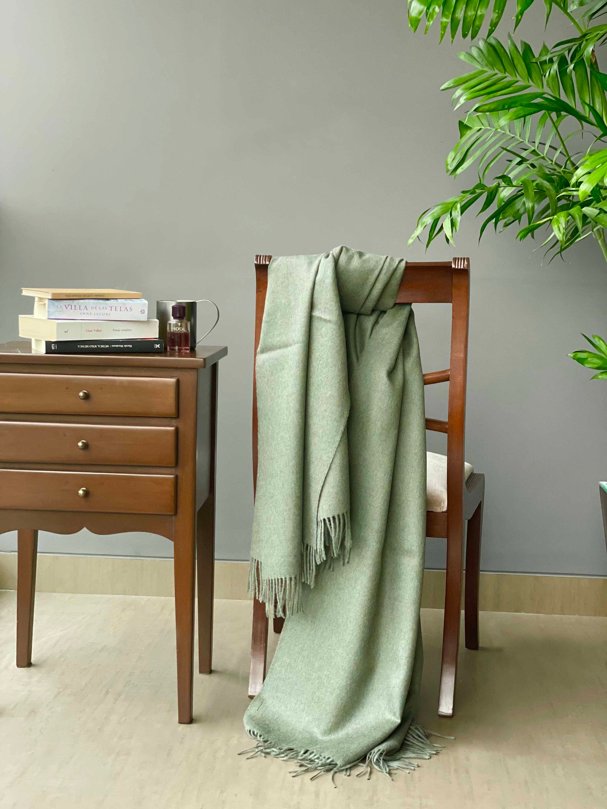Blanket from alpaca wool in green color