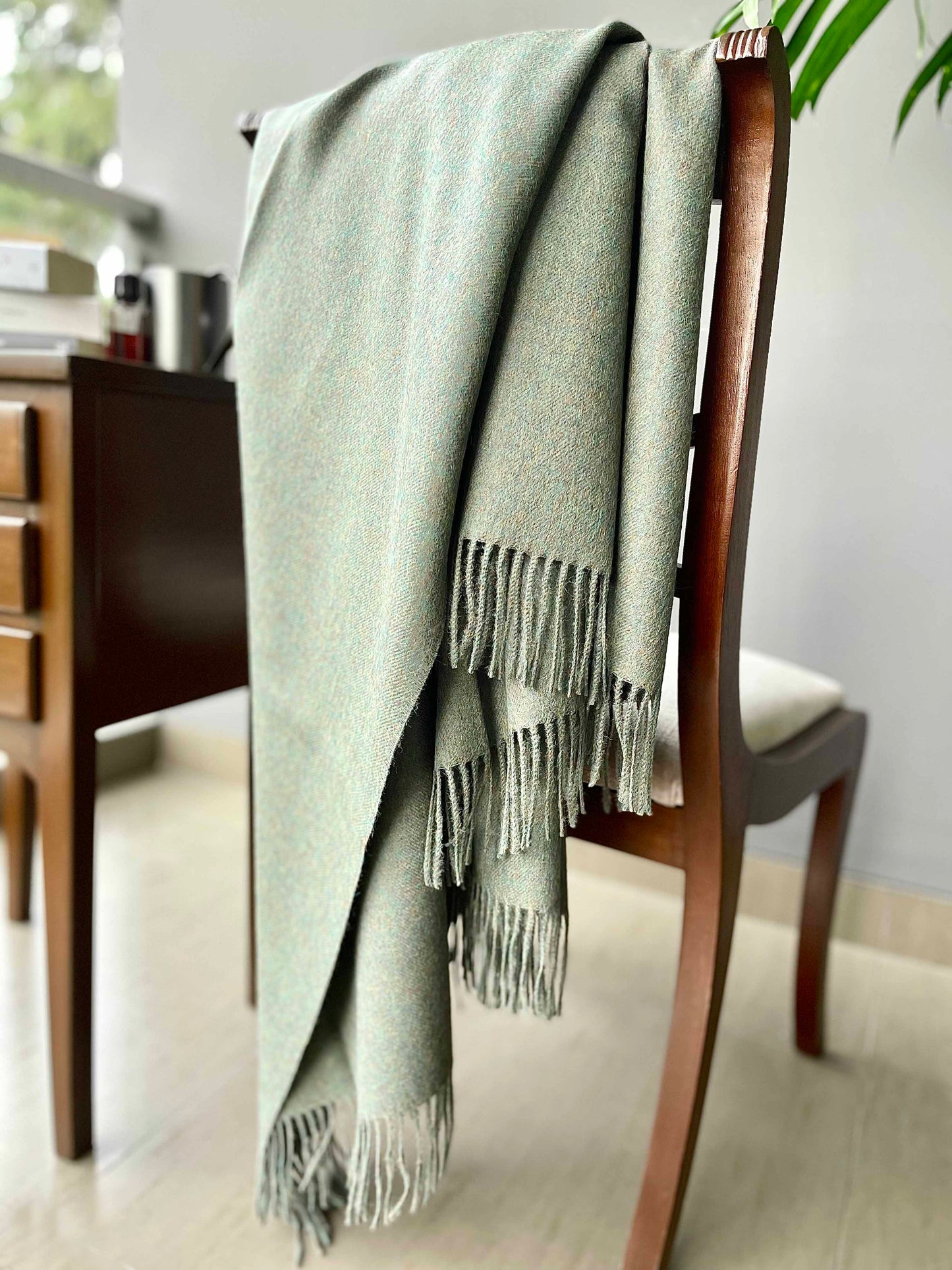 Blanket from alpaca wool in green color