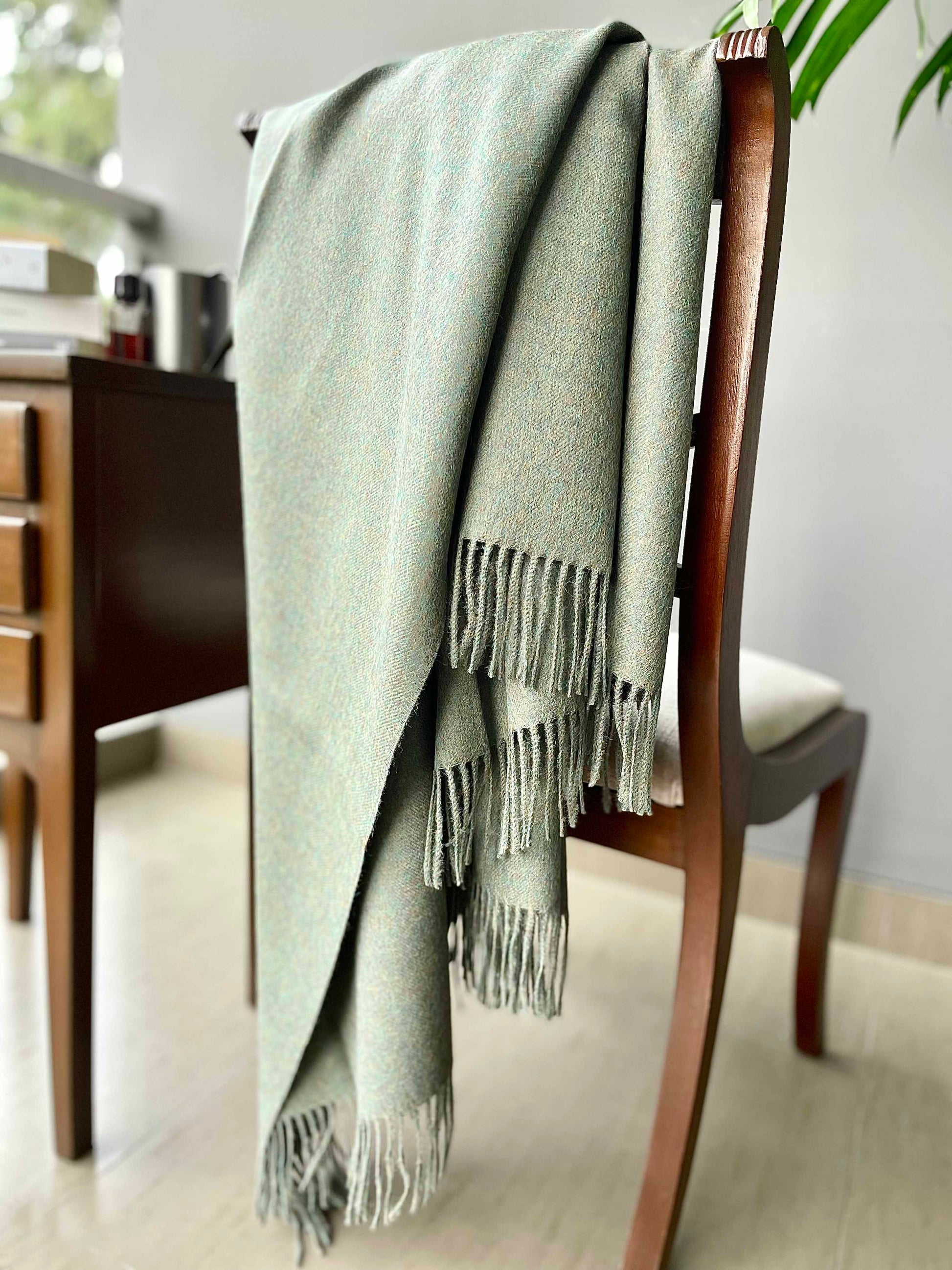 Blanket from alpaca wool in green color