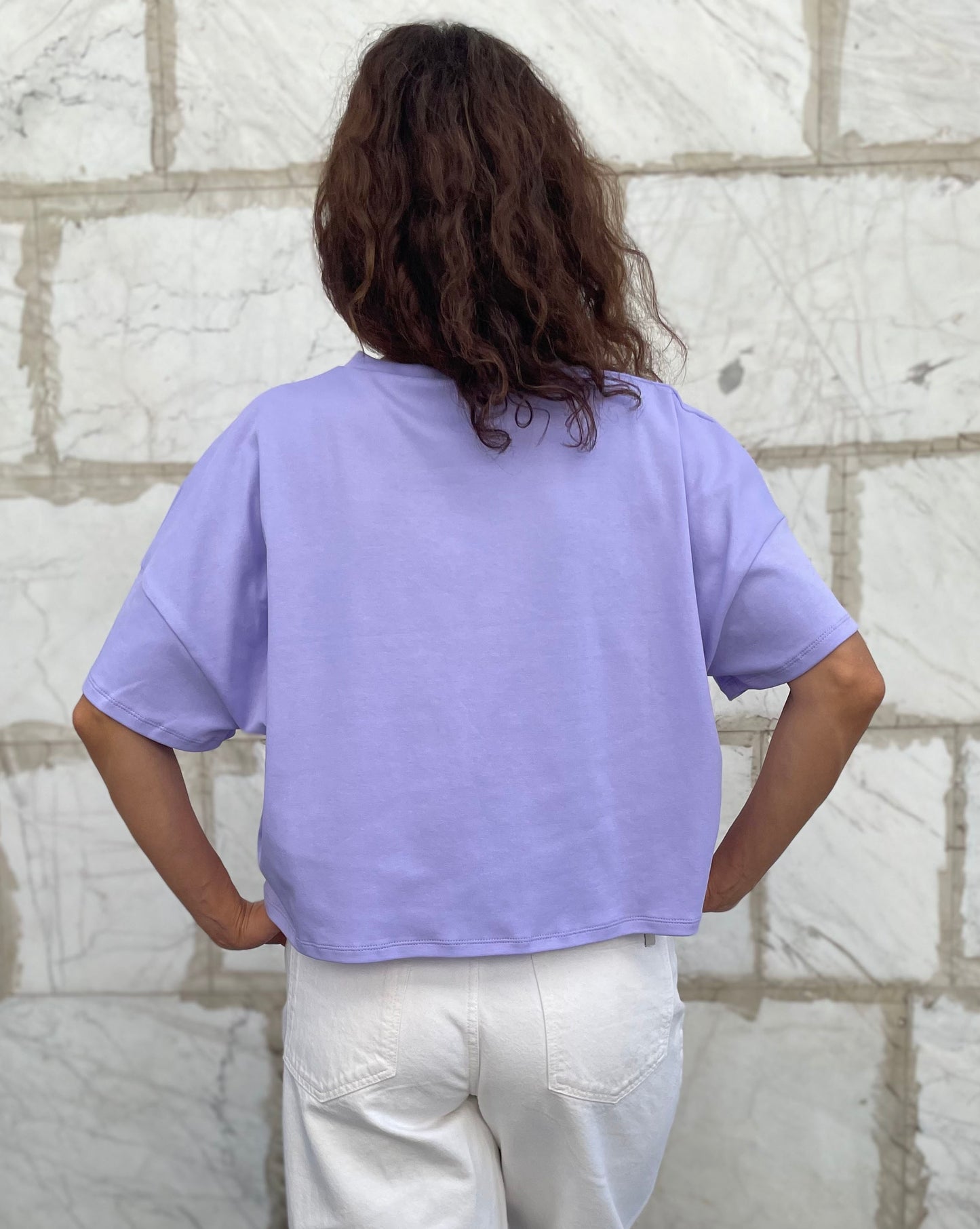 women cotton short t-shirt in lilac color