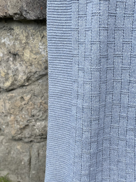 Knitted Baby Alpaca Wool Blanket Throw  in Blue