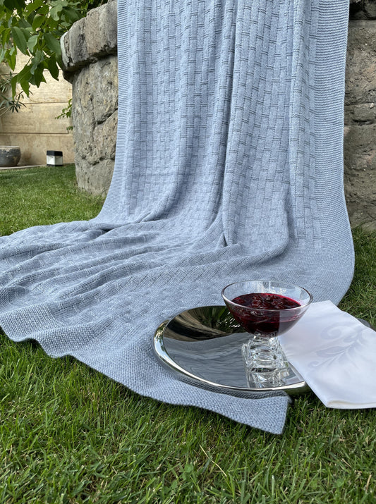 Knitted Baby Alpaca Wool Blanket Throw  in Blue