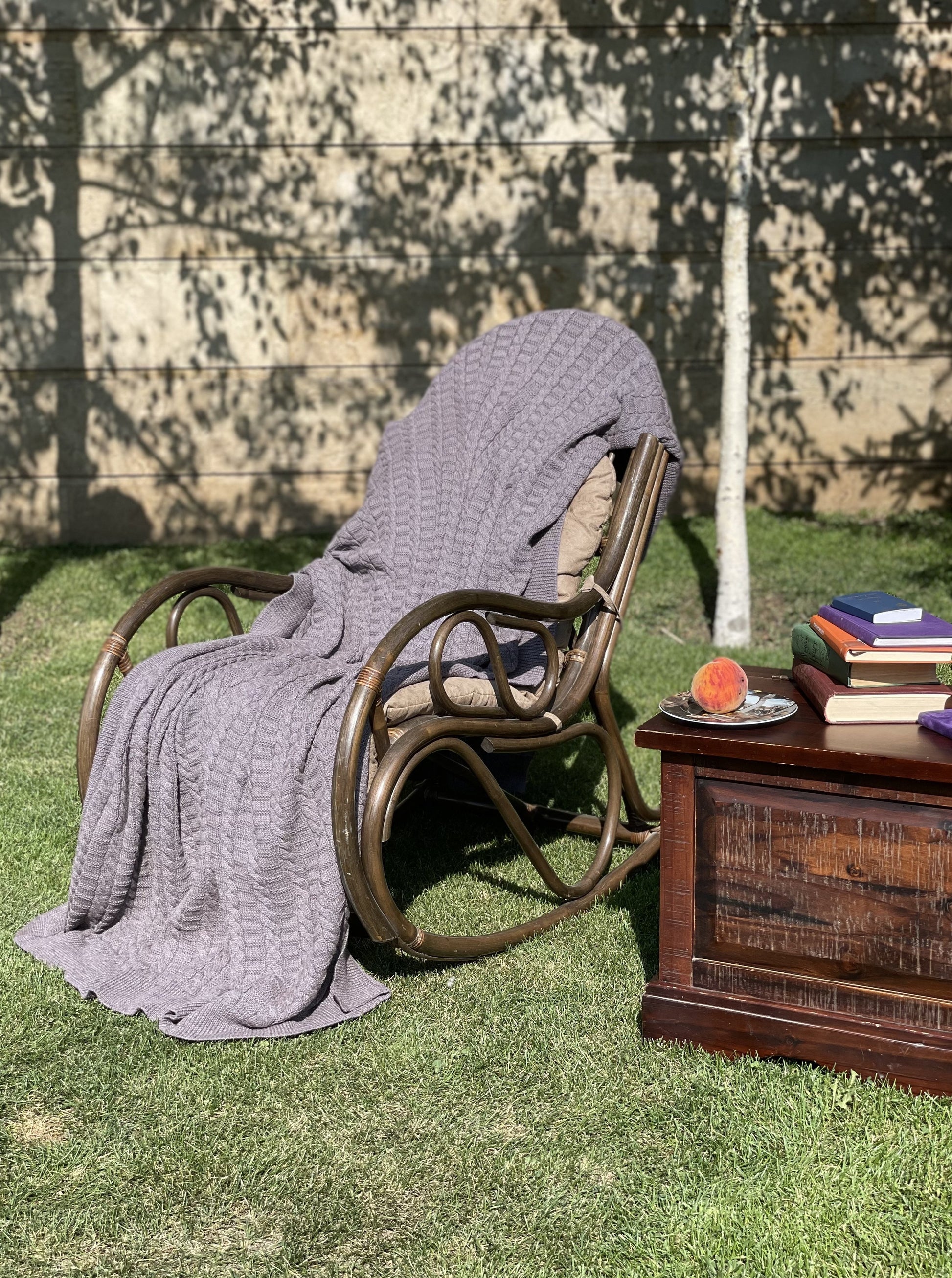 Cable Knitted Alpaca Blanket Throw in Lavender  Color