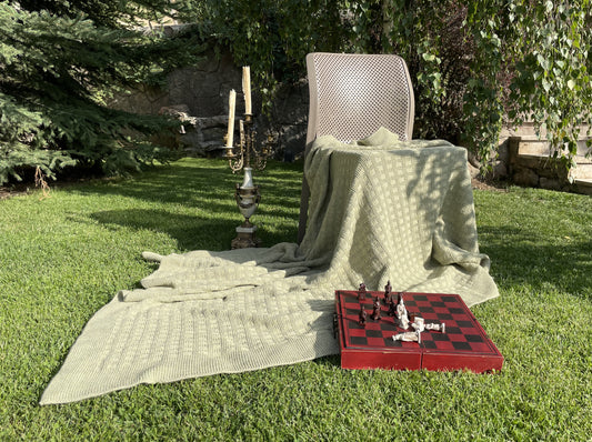 Knitted Baby Alpaca Wool Blanket Throw  Light Green