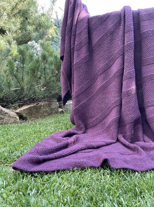 Knitted Baby Alpaca Wool Blanket Throw in Purple
